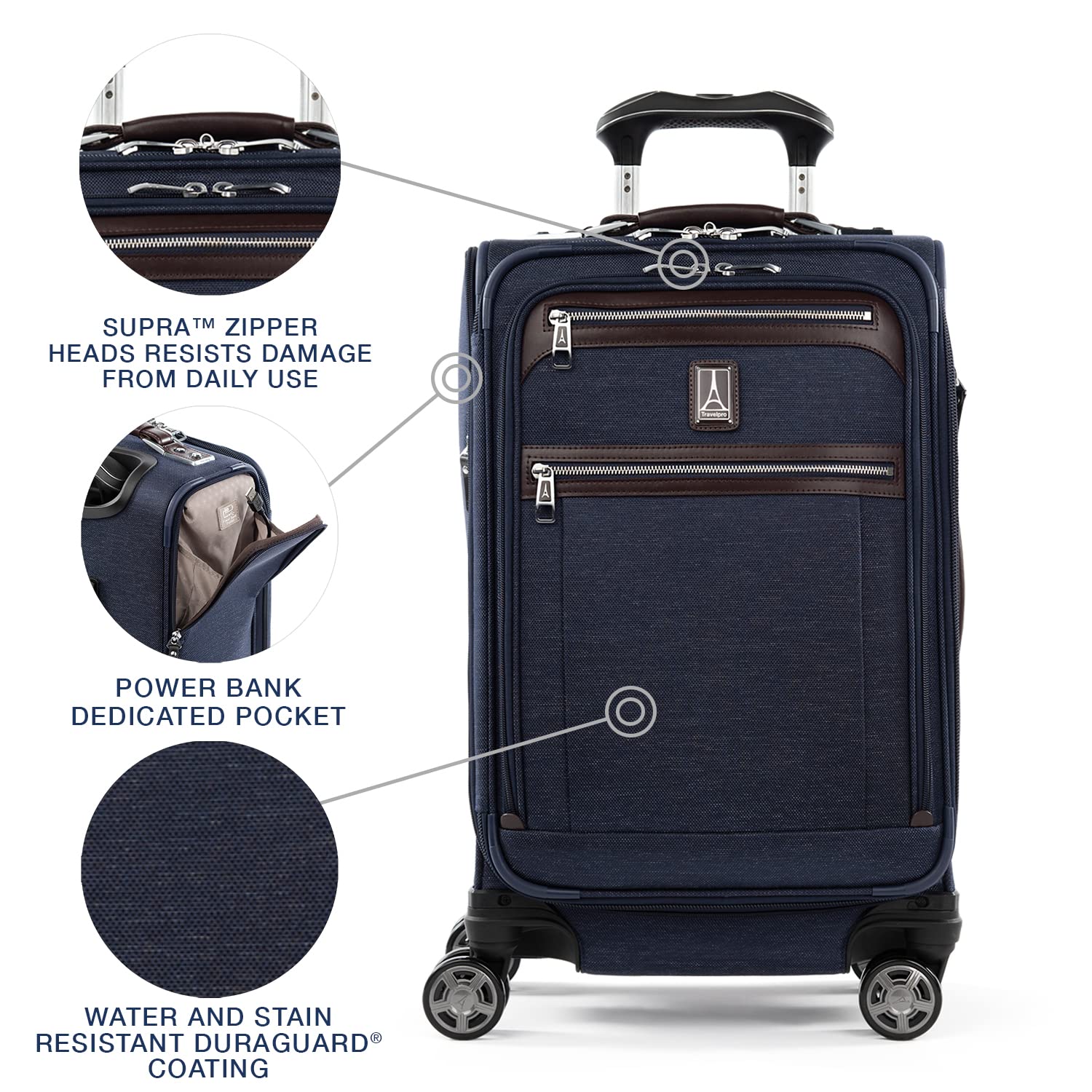 Travelpro Platinum Elite Softside Expandable Checked Luggage, 8 Wheel Spinner Large Suitcase, TSA Lock, Men and Women ( True Navy Blue , Carry-On 21-Inch ) True Navy Blue Carry On 21 Inch U9