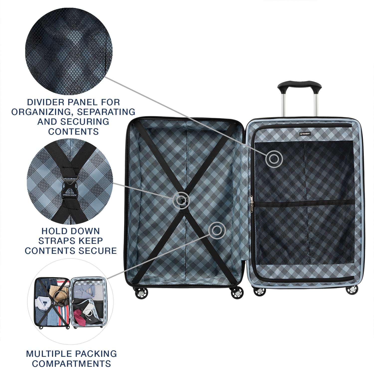 Travelpro Maxlite 5 Hardside Spinner Wheel Luggage ( Black , Checked-Medium 25-Inch ) Black Checked Medium 25 Inch U1