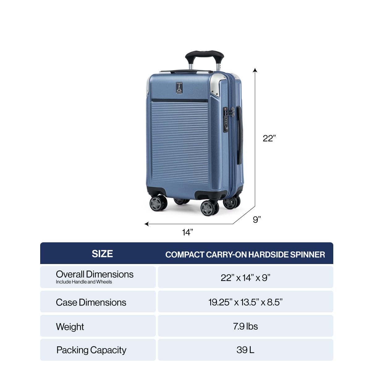 Travelpro Platinum Elite Hardside Expandable Spinner Wheel Luggage TSA Lock Hard Shell Polycarbonate Suitcase ( Dark Sky Blue , Carry-on 21-Inch ) Dark Sky Blue Carry On 21 Inch U5