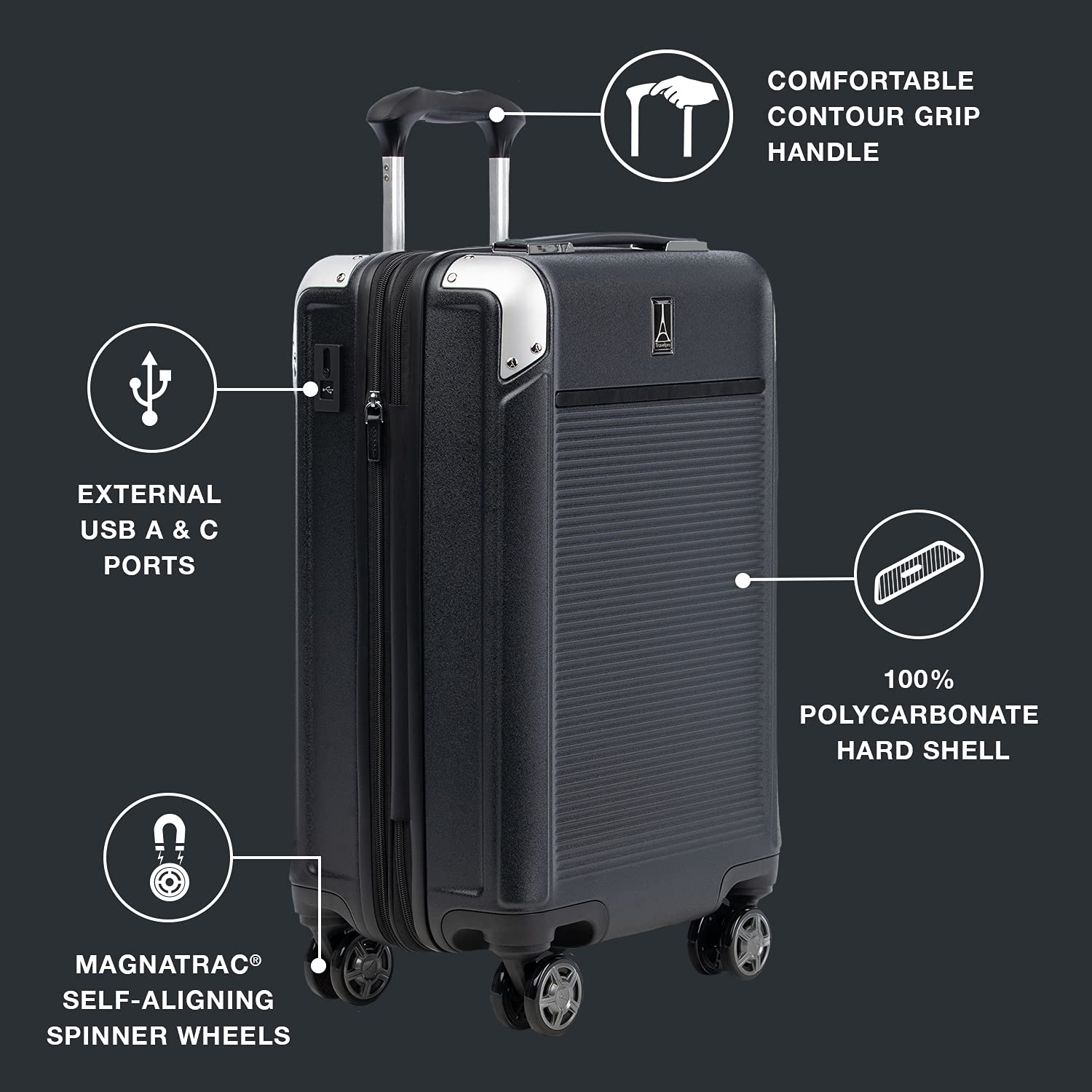 Travelpro Platinum Elite Hardside Expandable Spinner Wheel Luggage TSA Lock Hard Shell Polycarbonate Suitcase Shadow Black Carry On 21 Inch U1