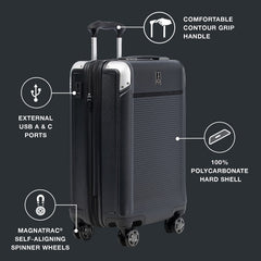 Travelpro Platinum Elite Hardside Expandable Spinner Wheel Luggage TSA Lock Hard Shell Polycarbonate Suitcase Shadow Black Carry On 21 Inch U1