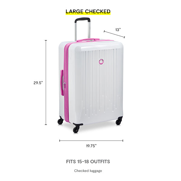 Delsey Paris Christine Hardside Expandable Luggage with Spinner Wheels ( White with Mauve Trim , Checked-Large 28 Inch ) White with Mauve Trim Checked Large 28 Inch U3