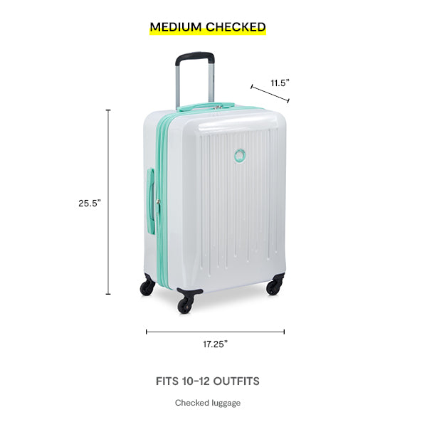 Delsey Paris Christine Hardside Expandable Luggage with Spinner Wheels ( White with Teal Trim , Checked-Medium 24 Inch ) White with Teal Trim Checked Medium 24 Inch U1