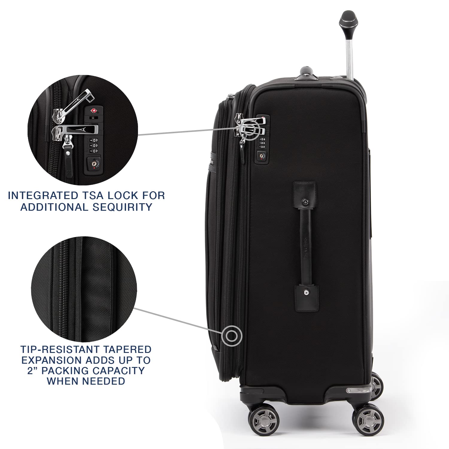 Travelpro Platinum Elite Softside Expandable Checked Luggage, 8 Wheel Spinner Large Suitcase, TSA Lock, Men and Women ( Shadow Black , Checked-Medium 25-Inch ) Shadow Black Checked Medium 25 Inch U16