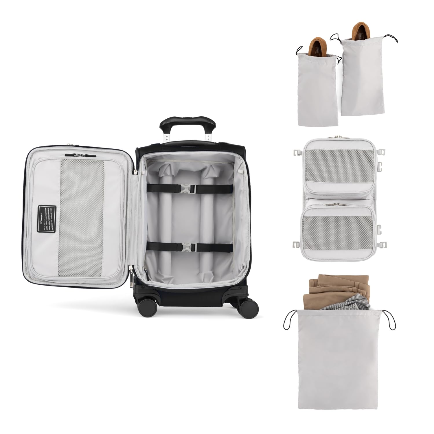 Travelpro Versapack + Lightweight Softside Expandable Checked Luggage, 8 Spinner Suitcase, TSA Lock, Men and Women ( Black , Carry On 21-Inch ) Black Carry On 21 Inch U1
