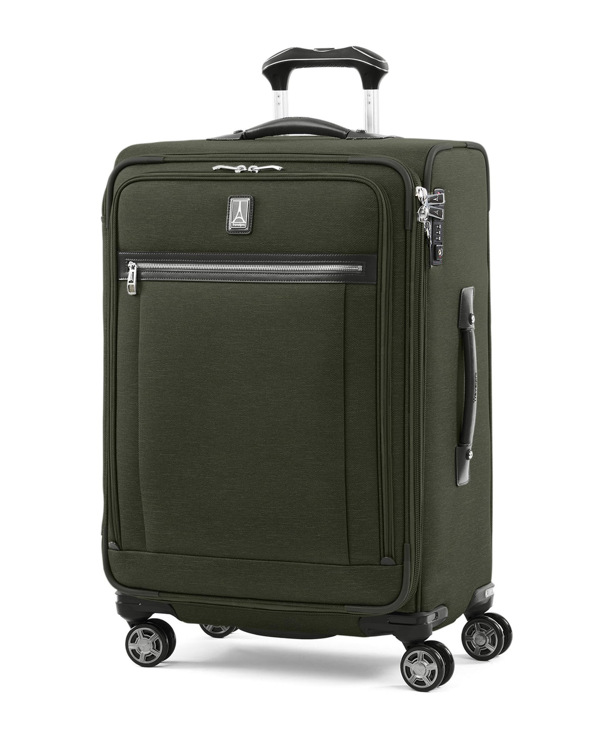 Travelpro Platinum Elite Softside Expandable Checked Luggage, 8 Wheel Spinner Large Suitcase, TSA Lock, Men and Women ( Pilot Green , Checked-Medium 25-Inch ) Pilot Green Checked Medium 25 Inch U2