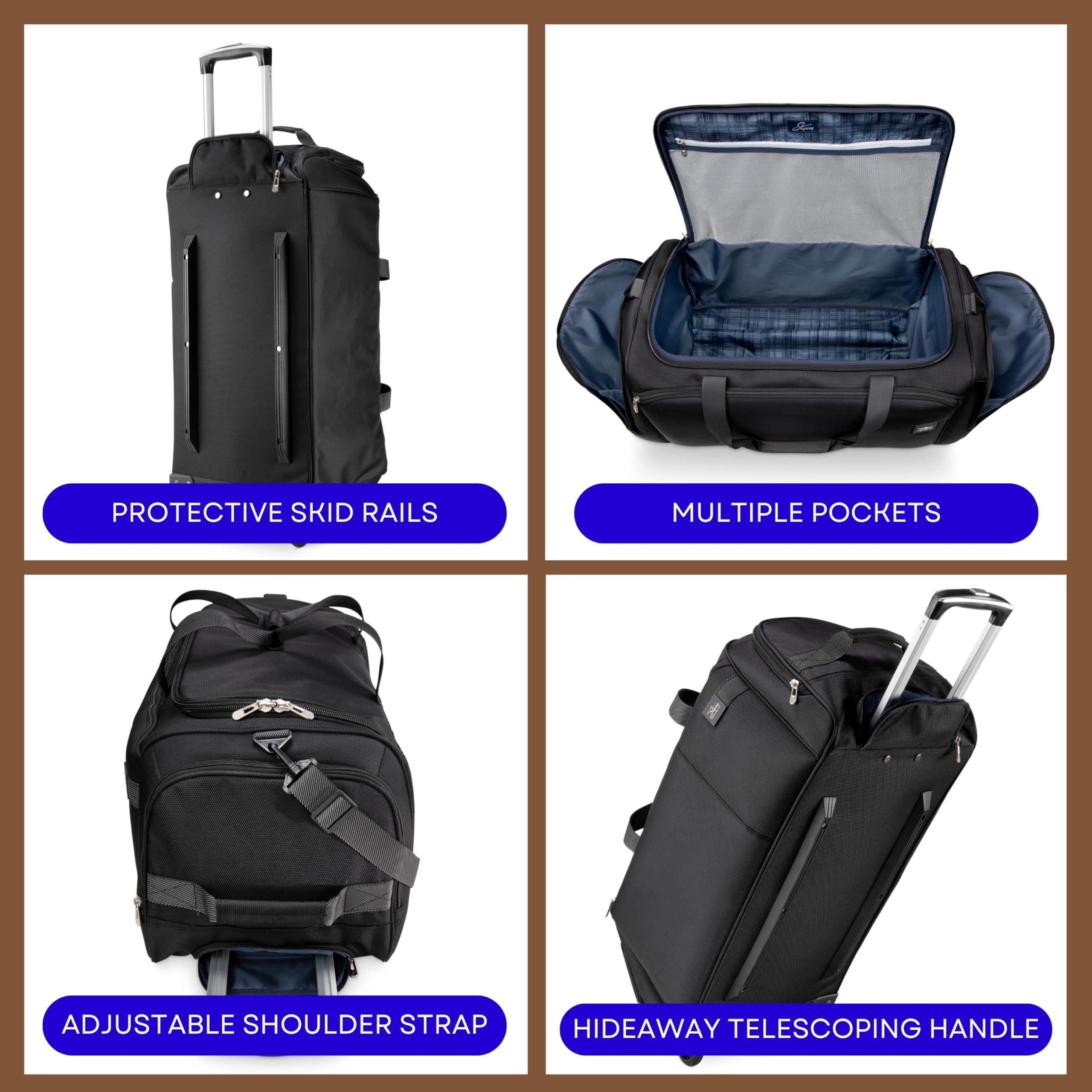 Skyway Luggage Sigma 7.0 Softside Rolling Duffel Bag  Extra Large Wheeled Travel Duffle with Telescoping Handle & Side Pockets, Ideal for Long Trips, Men and Women ( Black , 28" Rolling Duffel Bag ) Black 28 Rolling Duffel Bag U1