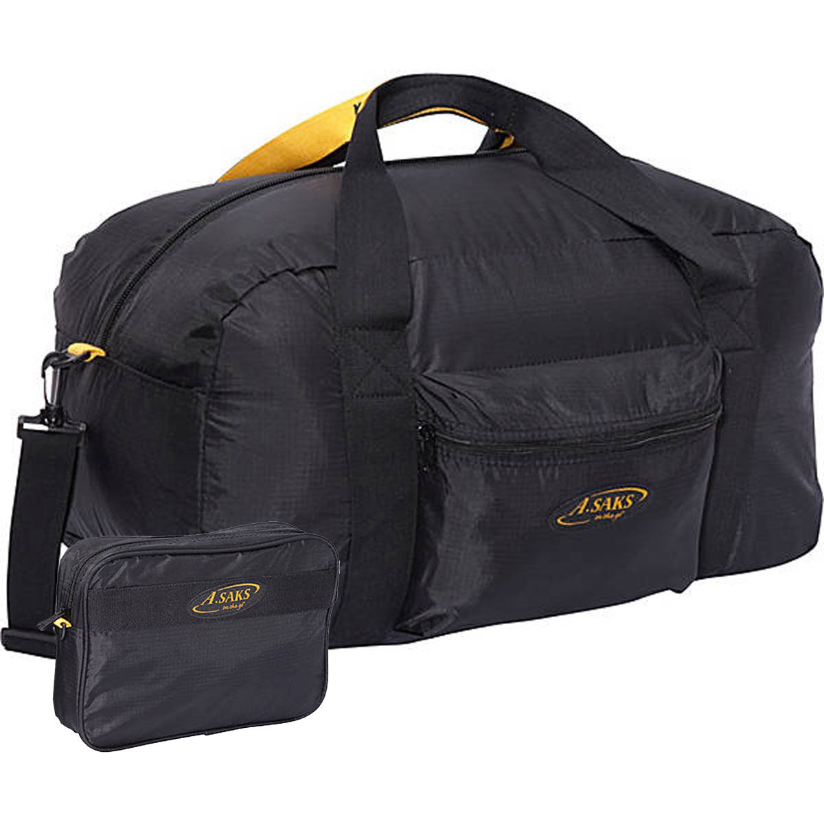 A.SAKS 22” CarryOn Nylon Duffel Bag w/Pouch ( Black , 22-inch ) Black 22 Inch U1