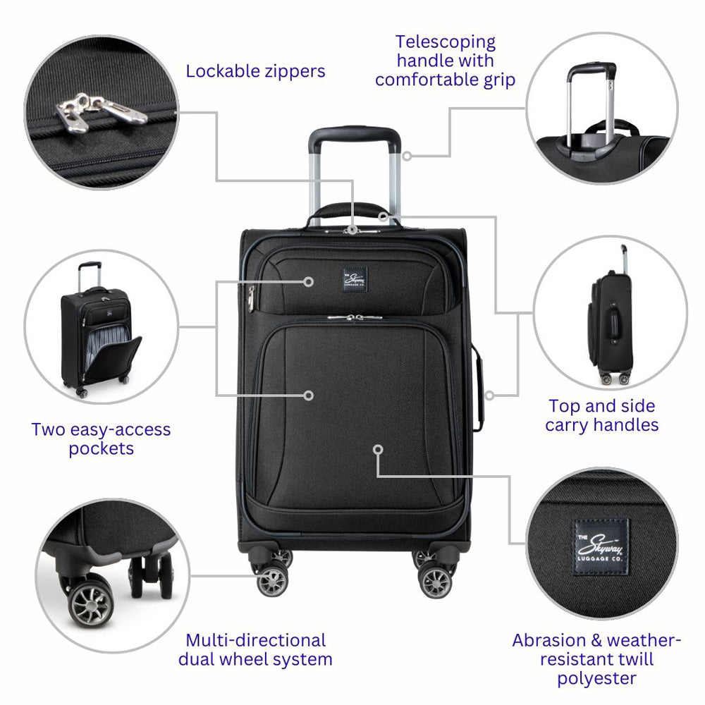 Skyway Epic Softside Expandable Luggage with Spinner Wheels ( Black , Carry-On 20-Inch ) Black Carry On 20 Inch U3