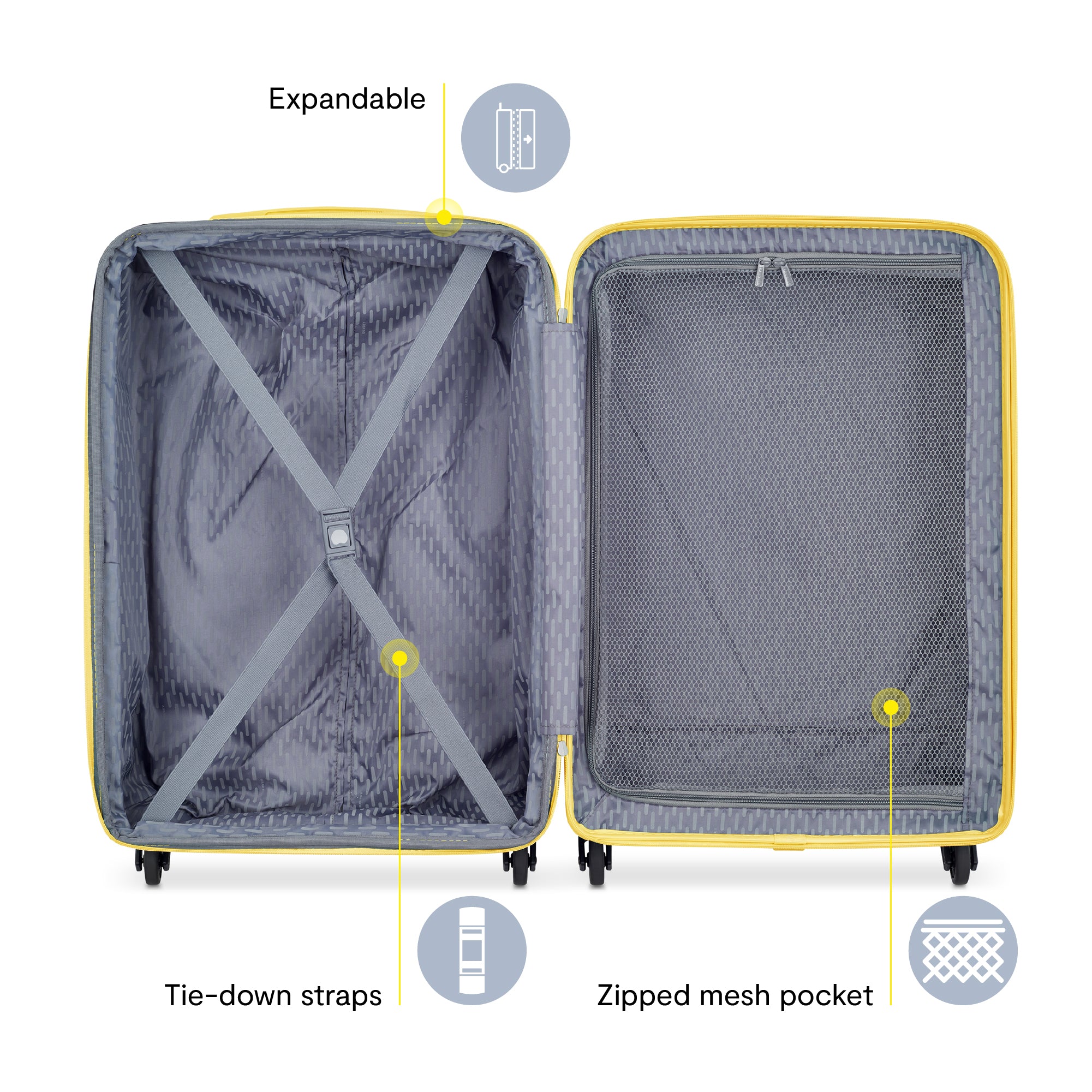 Delsey Paris Christine Hardside Expandable Luggage with Spinner Wheels ( White with Yellow Trim , Checked-Large 28 Inch ) White with Yellow Trim Checked Large 28 Inch U3