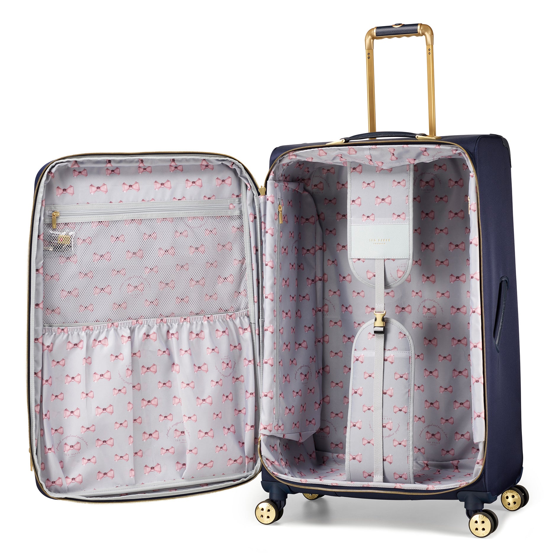 Ted Baker Albany Softside Lightweight Fashion Spinner Luggage Suitcase Navy Checked Large 29 Inch U1