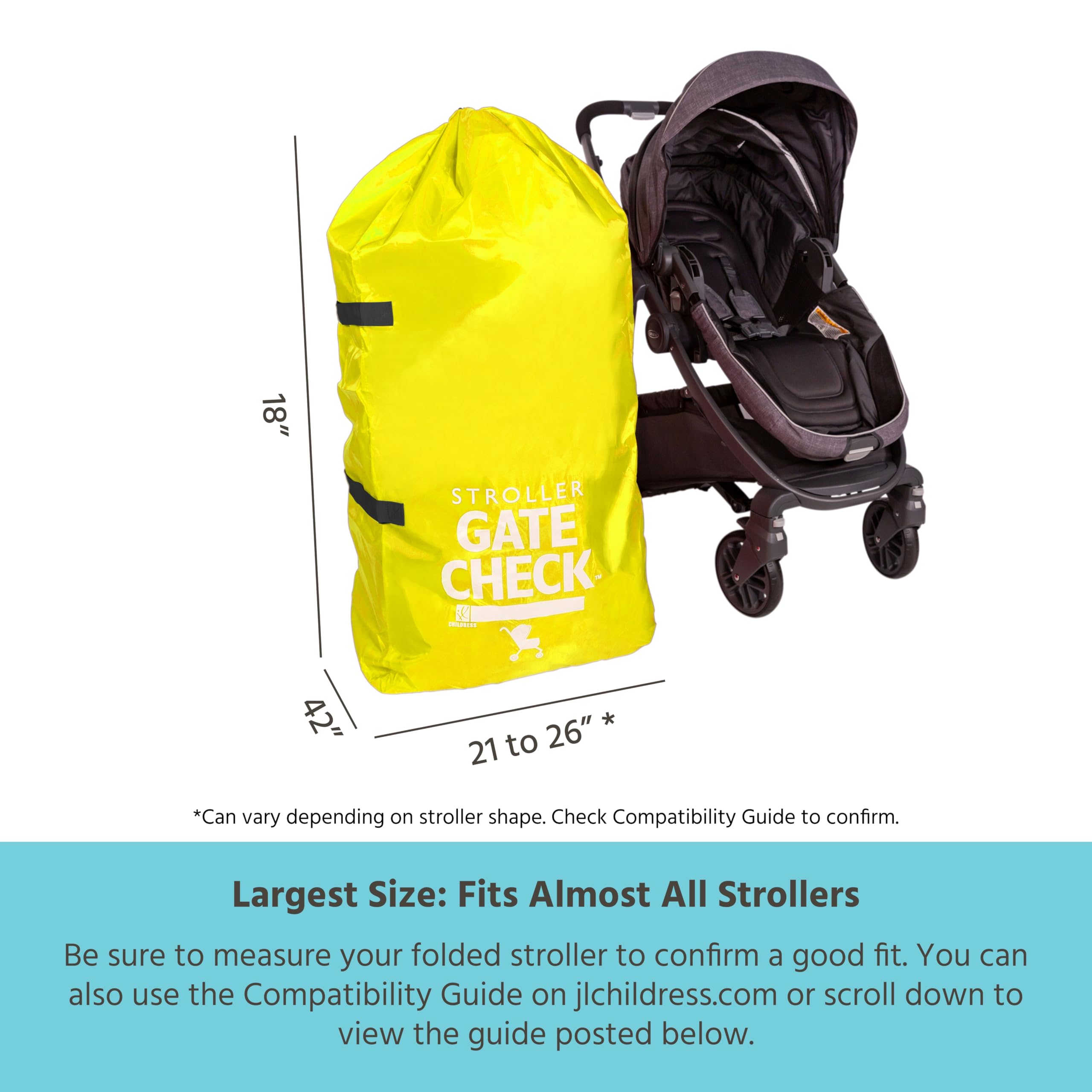 J.L. Childress Gate Check Bag for Single & Double Strollers - Stroller Bag for Airplane - Large Stroller Travel Bag for Airplane - Air Travel Stroller Bag ( Neon Yellow , One Size ) Neon Yellow One Size U1