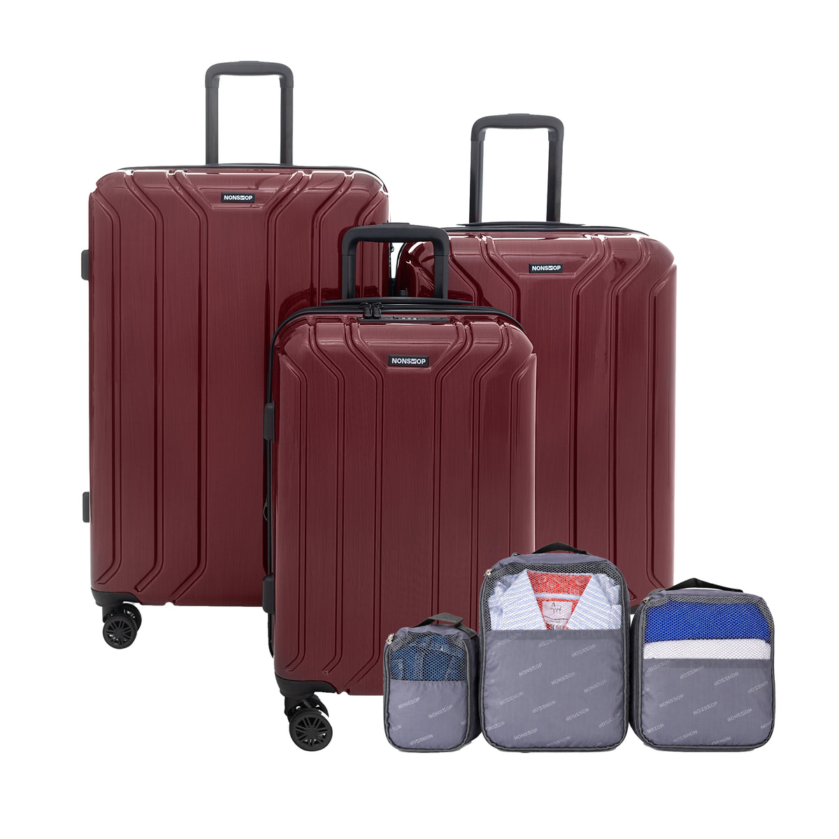 NONSTOP New York Elite Luggage Expandable Lightweight Spinner Wheels hard side shell Travel Suitcase Set, TSA Lock, Double USB Port, 3 packing cubes ( Cabernet , 6-Piece Set ) Cabernet 6 Piece Set U1