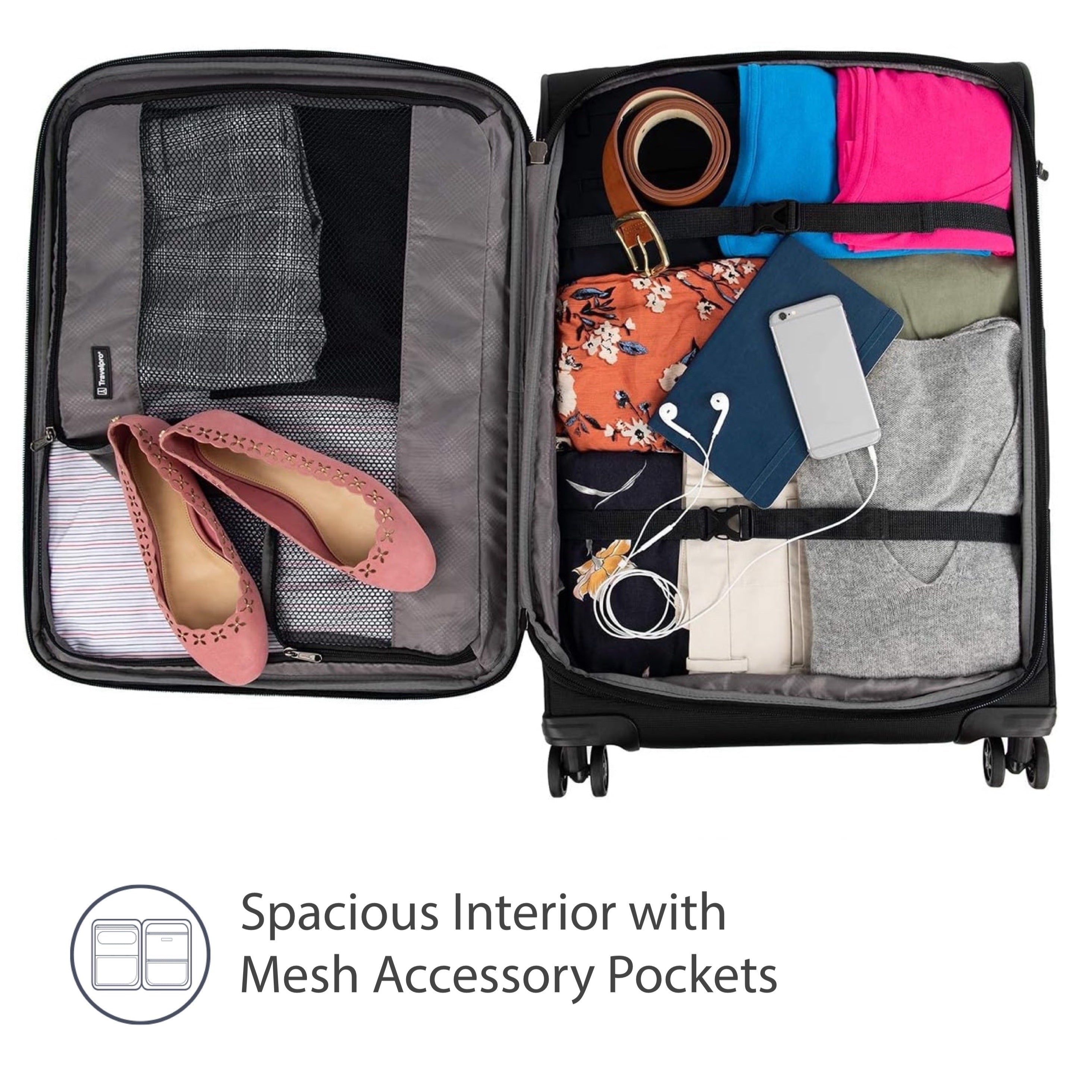 Travelpro Tourlite Softside Expandable Luggage with 4 Spinner Wheels, Lightweight Suitcase, Men and Women ( Black , Checked-Medium 25-Inch ) Black Checked Medium 25 Inch U7