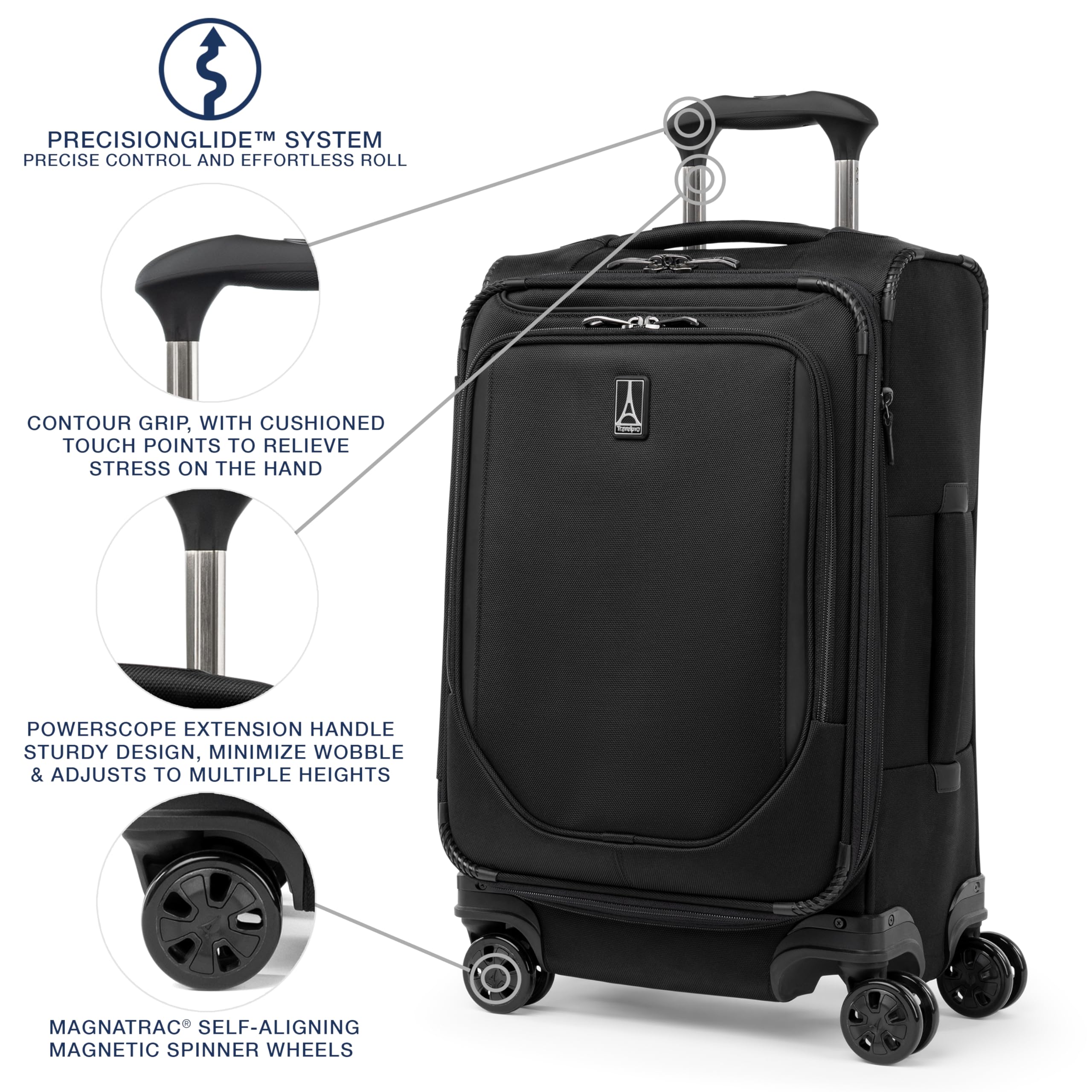 Travelpro Crew Classic Lightweight Softside Expandable Luggage, 2 Wheel Upright Rollaboard Suitcase, Men and Women ( Black , Carry On 21-Inch ) Black Carry On 21 Inch U1
