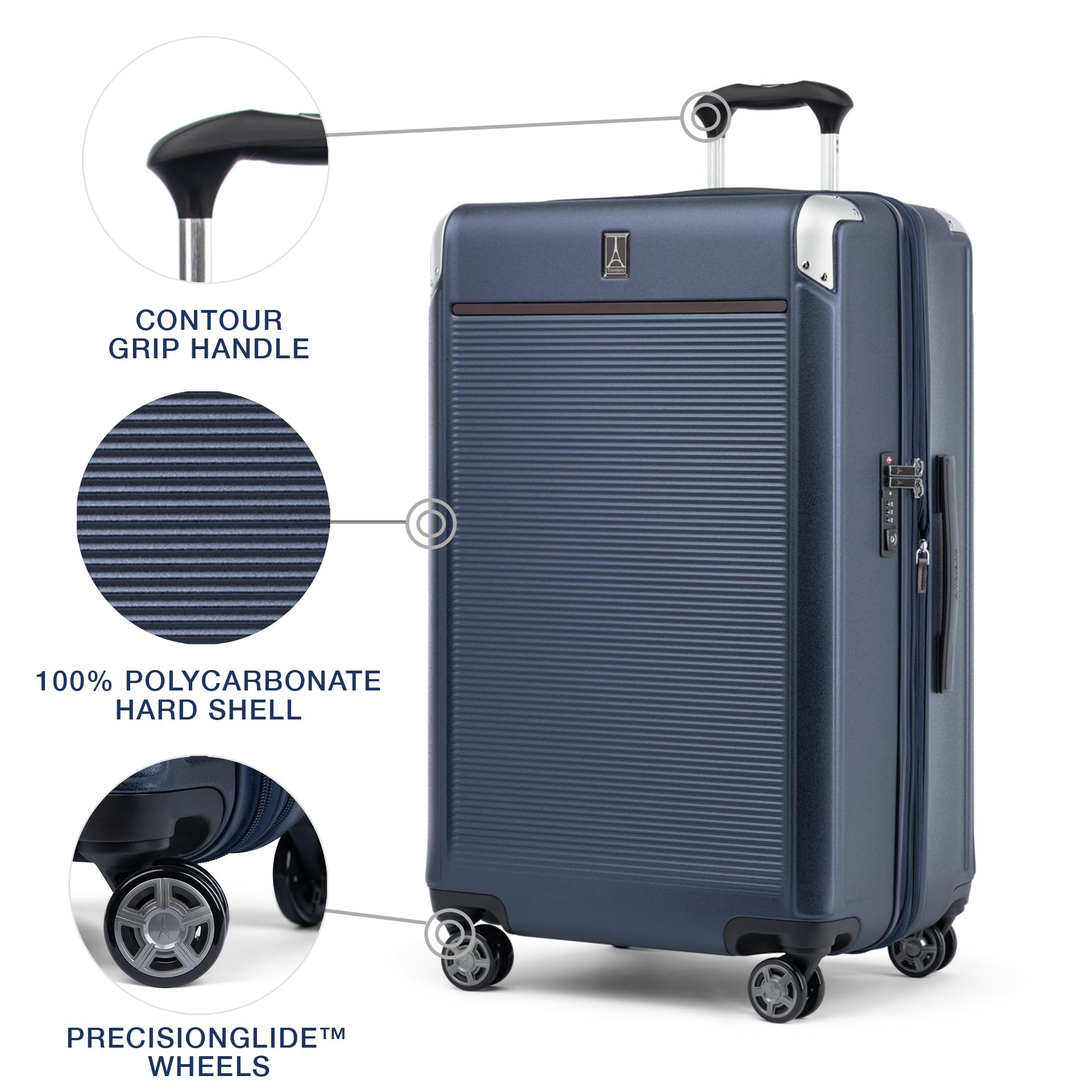 Travelpro Platinum Elite Hardside Expandable Spinner Wheel Luggage TSA Lock Hard Shell Polycarbonate Suitcase ( True Navy Blue , Checked- Large 28-Inch ) True Navy Blue Checked Large 28 Inch U2