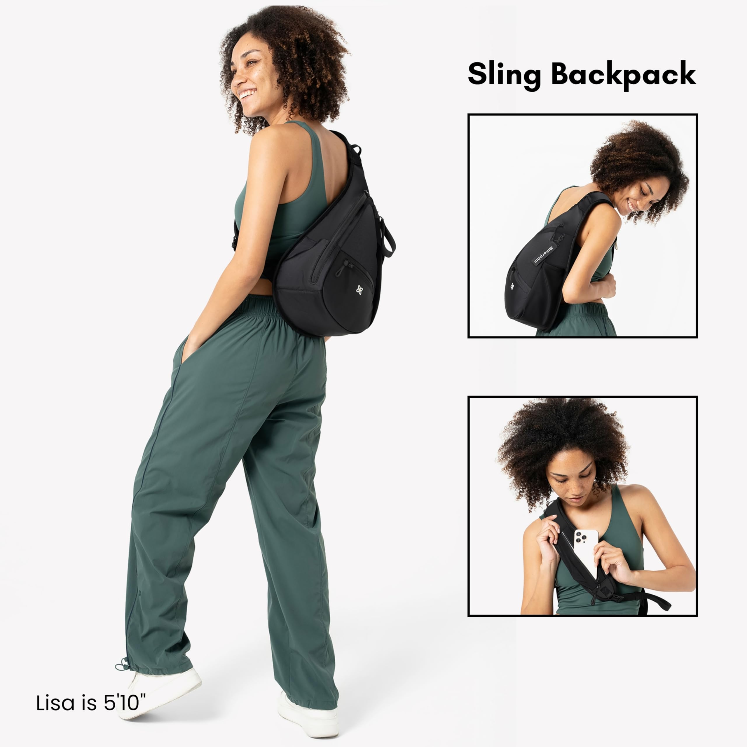 Sherpani Esprit, Sling Backpack, 10L Travel Bag, Women Shoulder Sling Purse, Crossbody Backpack, Travel Gifts, Pickleball Bag, RFID Protection, Fits 10 Inch Tablet ( Raven , One Size ) Raven One Size U1