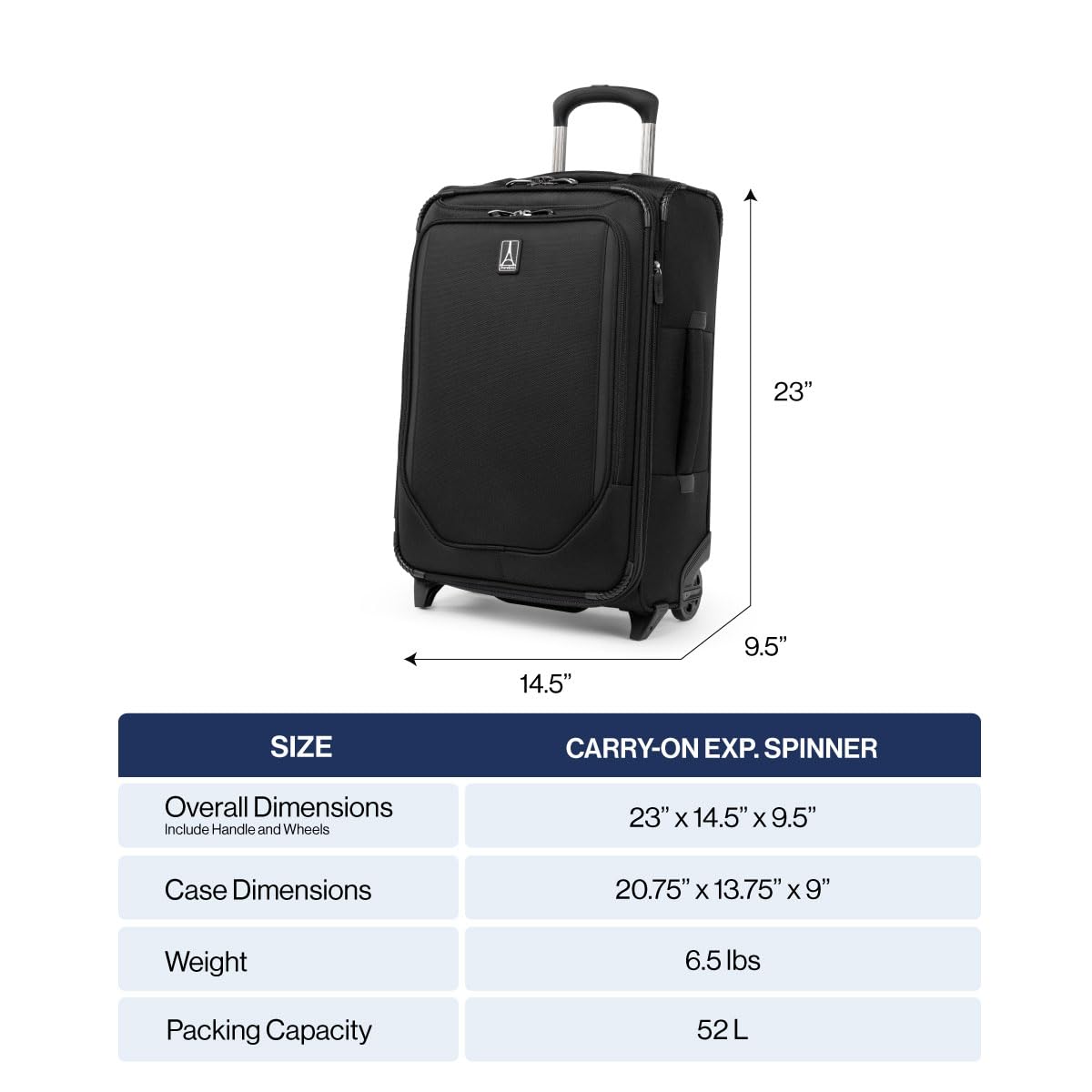 Travelpro Crew Classic Lightweight Softside Expandable Luggage, 2 Wheel Upright Rollaboard Suitcase, Men and Women ( Black , Carry-On ) Black Carry On U1