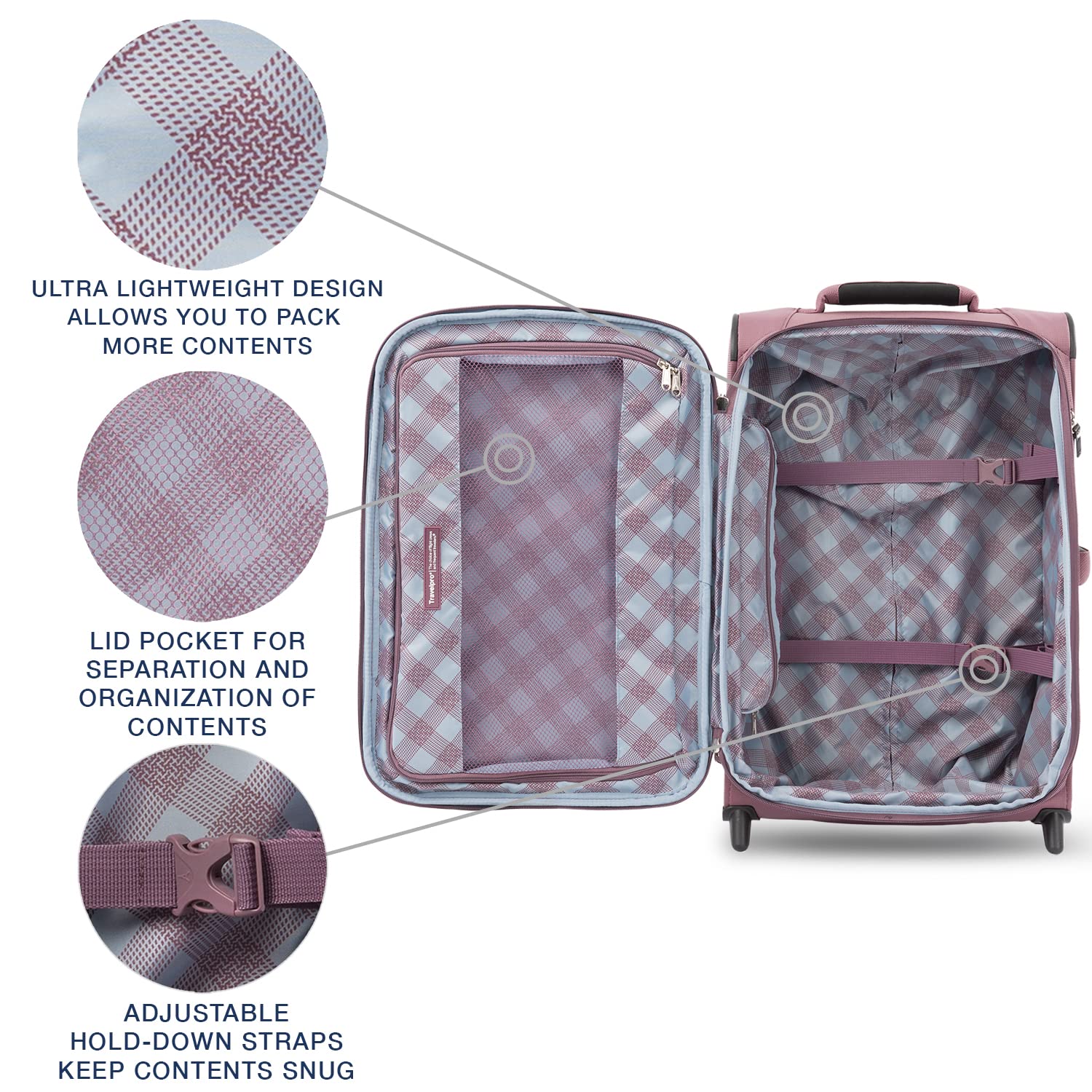 Travelpro Maxlite 5 Softside Expandable Upright 2 Wheel Luggage, Lightweight Suitcase, Men and Women Dusty Rose Pink Carry On 22 Inch U4