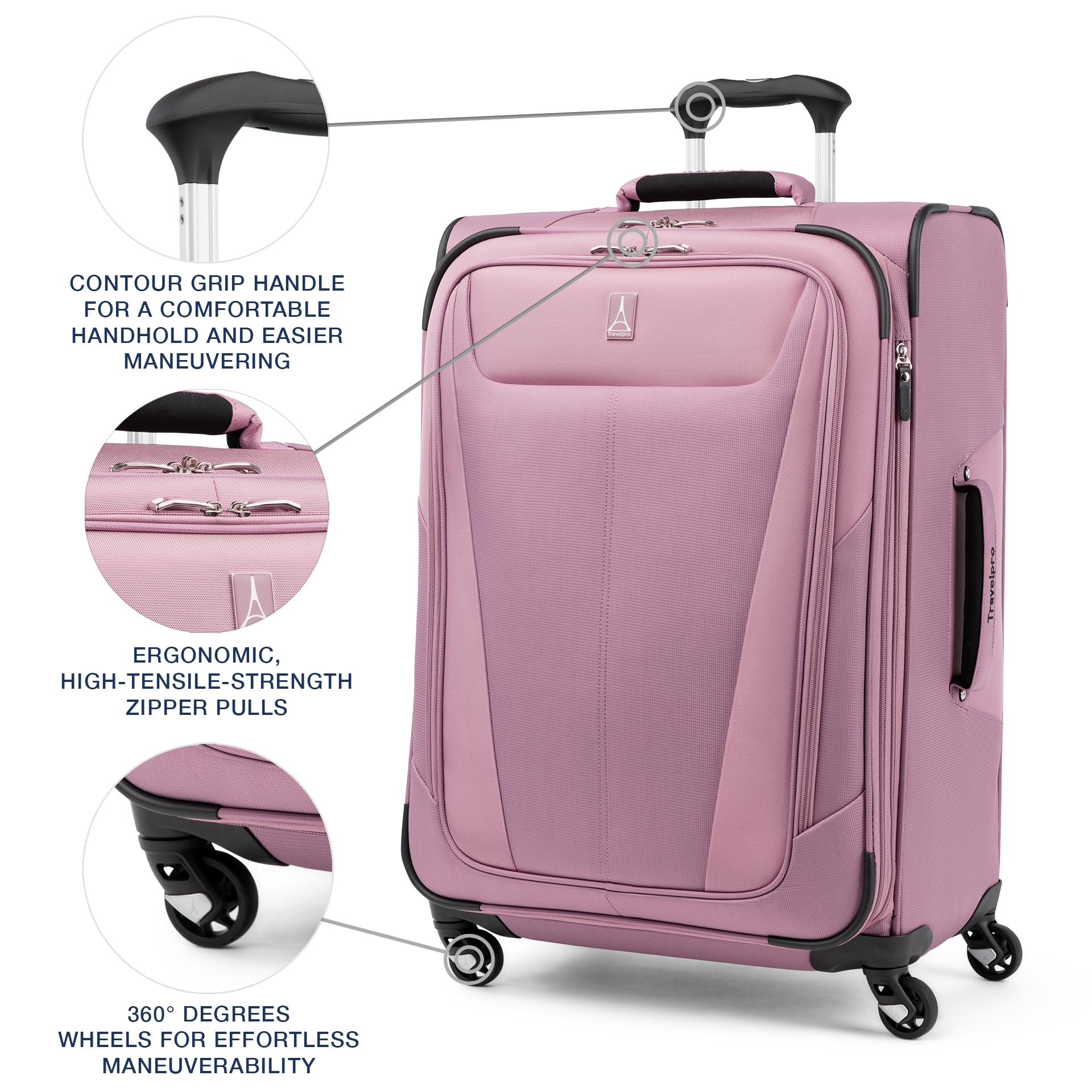 Travelpro Maxlite 5 Softside Expandable Luggage with 4 Spinner Wheels, Lightweight Suitcase, Men and Women ( Orchid Pink Purple , Checked-Medium 25-Inch ) Orchid Pink Purple Checked Medium 25 Inch U2