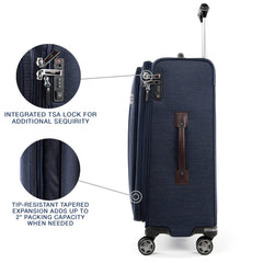 Travelpro Platinum Elite Softside Expandable Checked Luggage, 8 Wheel Spinner Large Suitcase, TSA Lock, Men and Women ( True Navy Blue , Checked-Medium 25-Inch ) True Navy Blue Checked Medium 25 Inch U5