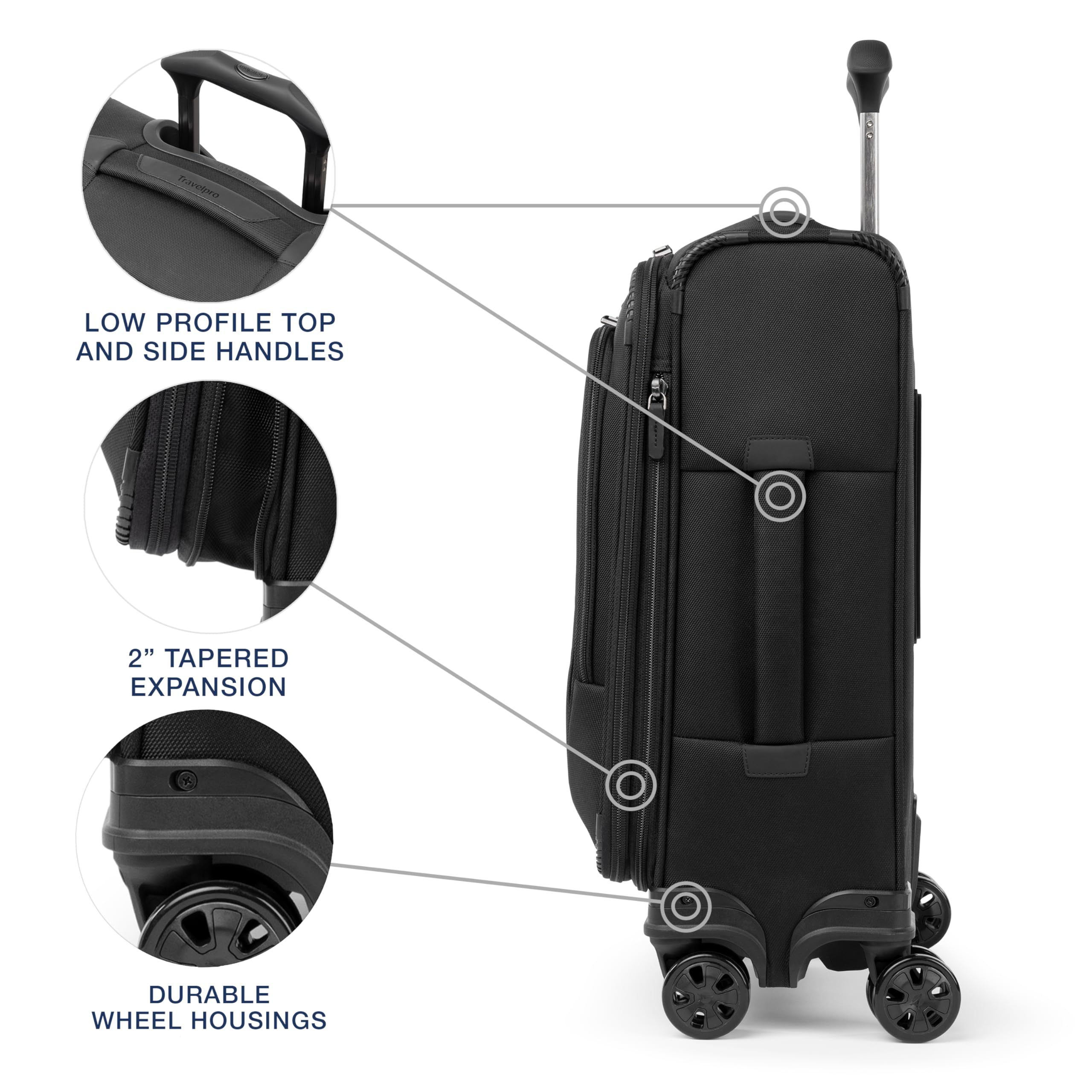 Travelpro Crew Classic Lightweight Softside Expandable Luggage, 2 Wheel Upright Rollaboard Suitcase, Men and Women ( Black , Compact Carry On 20-Inch ) Black Compact Carry On 20 Inch U1