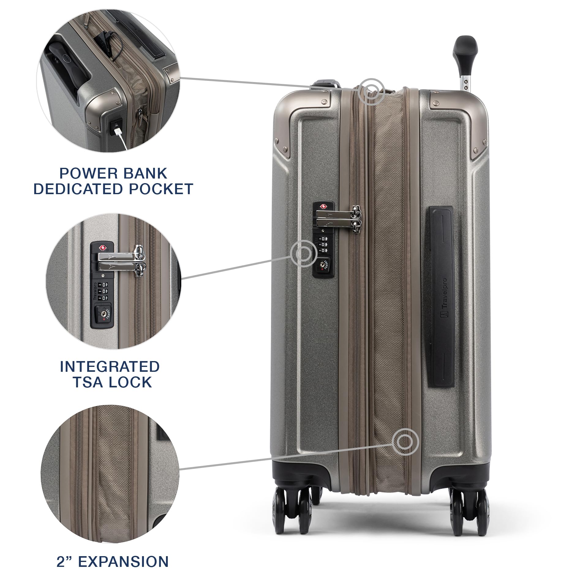 Travelpro Platinum Elite Hardside Expandable Spinner Wheel Luggage TSA Lock Hard Shell Polycarbonate Suitcase ( Metallic Sand , Carry-on 21-Inch ) Metallic Sand Carry On 21 Inch U3