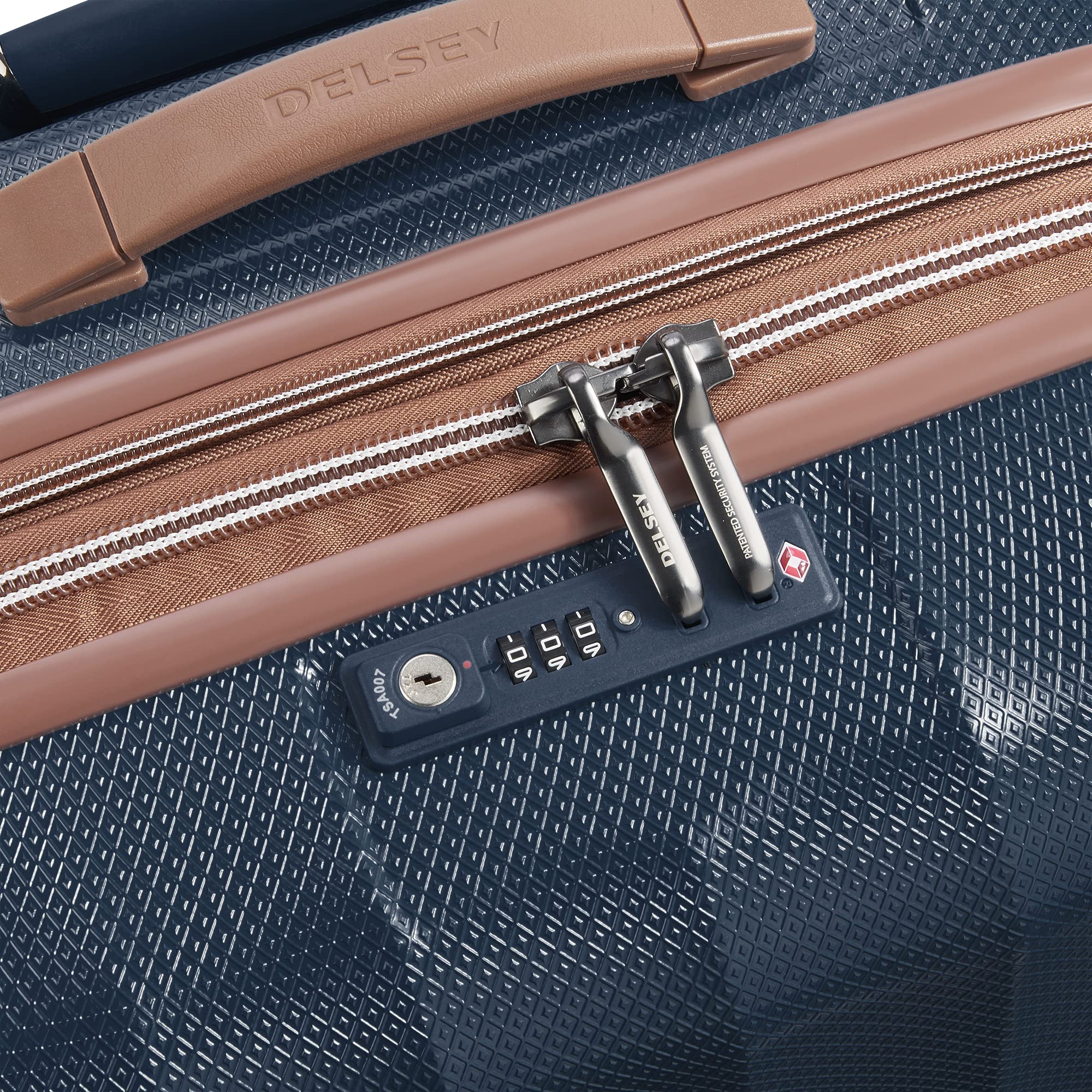 DELSEY Paris Carrousel Hardside Expandable Luggage with Spinner Wheels Navy Checked Medium 24 Inch U1