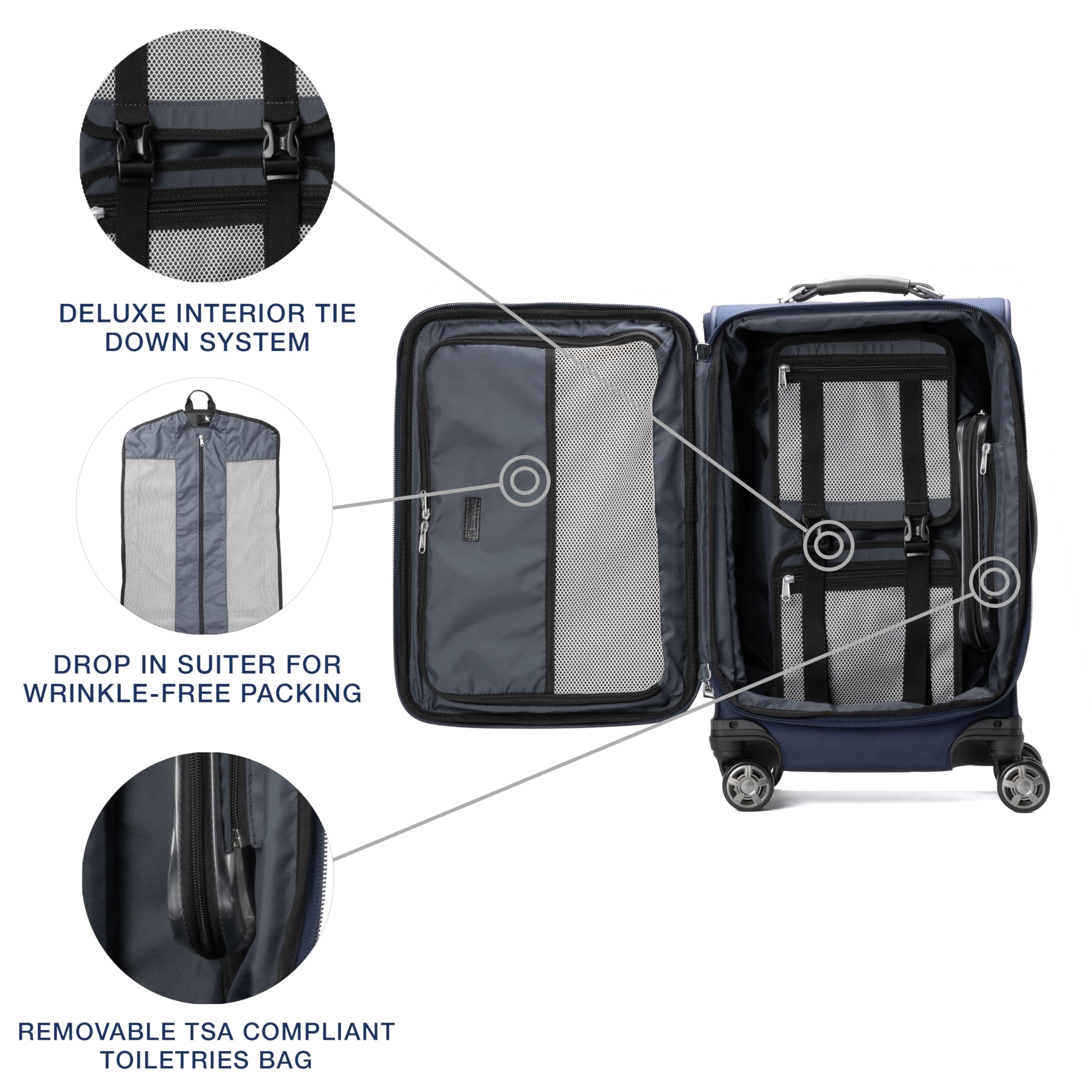 Travelpro Platinum Elite Softside Expandable Checked Luggage, 8 Wheel Spinner Large Suitcase, TSA Lock, Men and Women ( Dark Blue , Carry-On 21-Inch ) Dark Blue Carry On 21 Inch U2