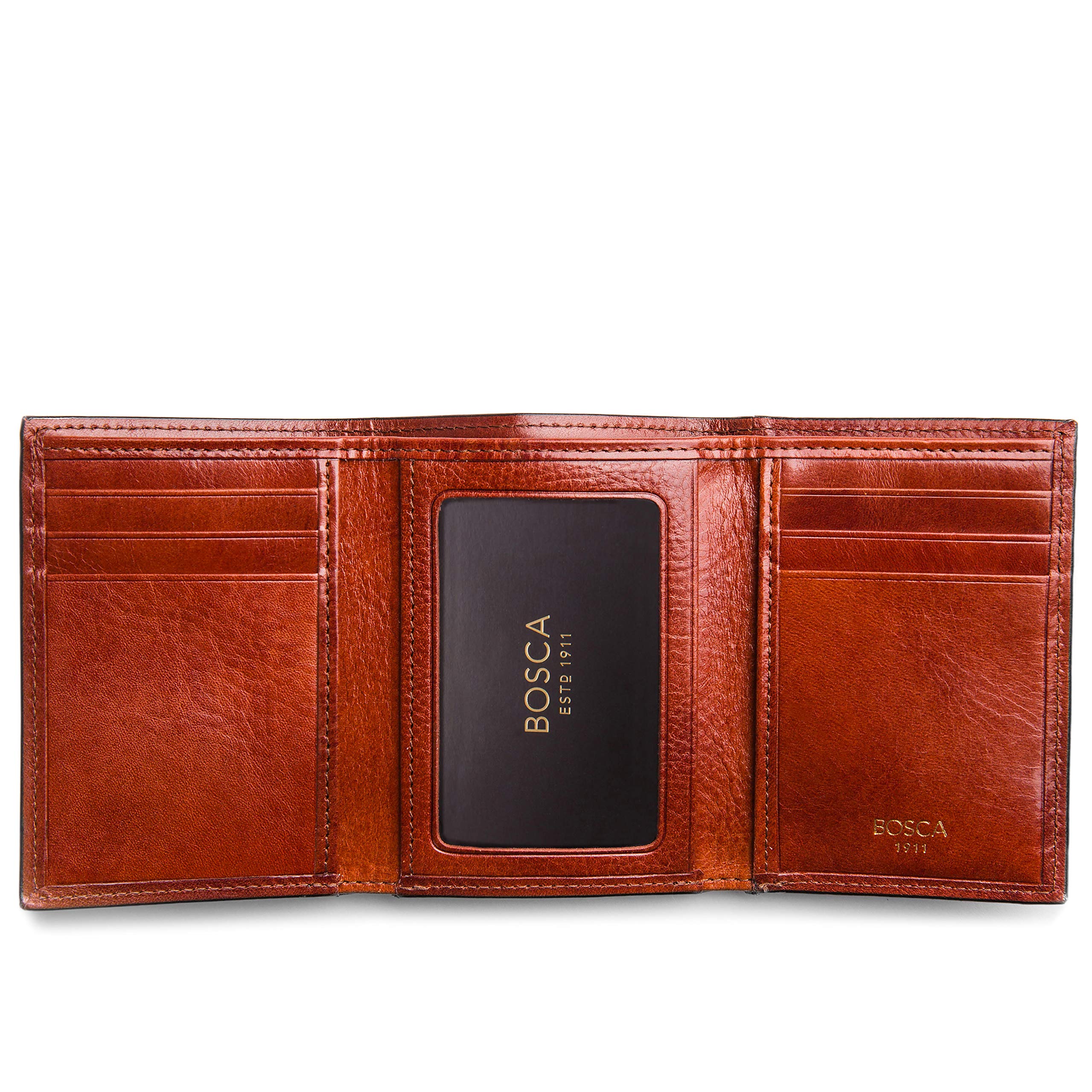 Bosca Mens Old Leather Collection Double ID Trifold Wallet U2