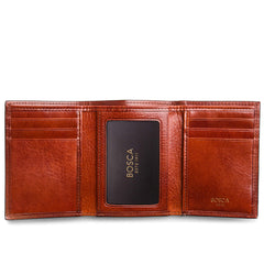 Bosca Mens Old Leather Collection Double ID Trifold Wallet U1