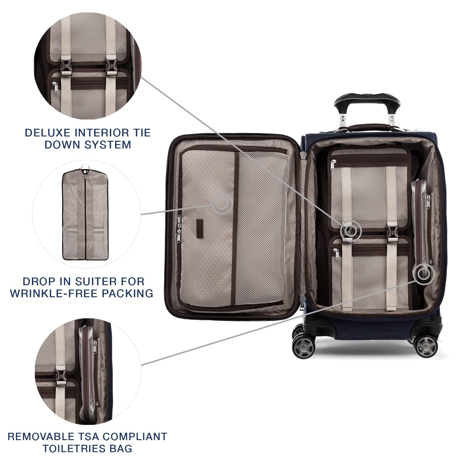 Travelpro Platinum Elite Softside Expandable Checked Luggage, 8 Wheel Spinner Large Suitcase, TSA Lock, Men and Women ( True Navy Blue , Carry-On 21-Inch ) True Navy Blue Carry On 21 Inch U7