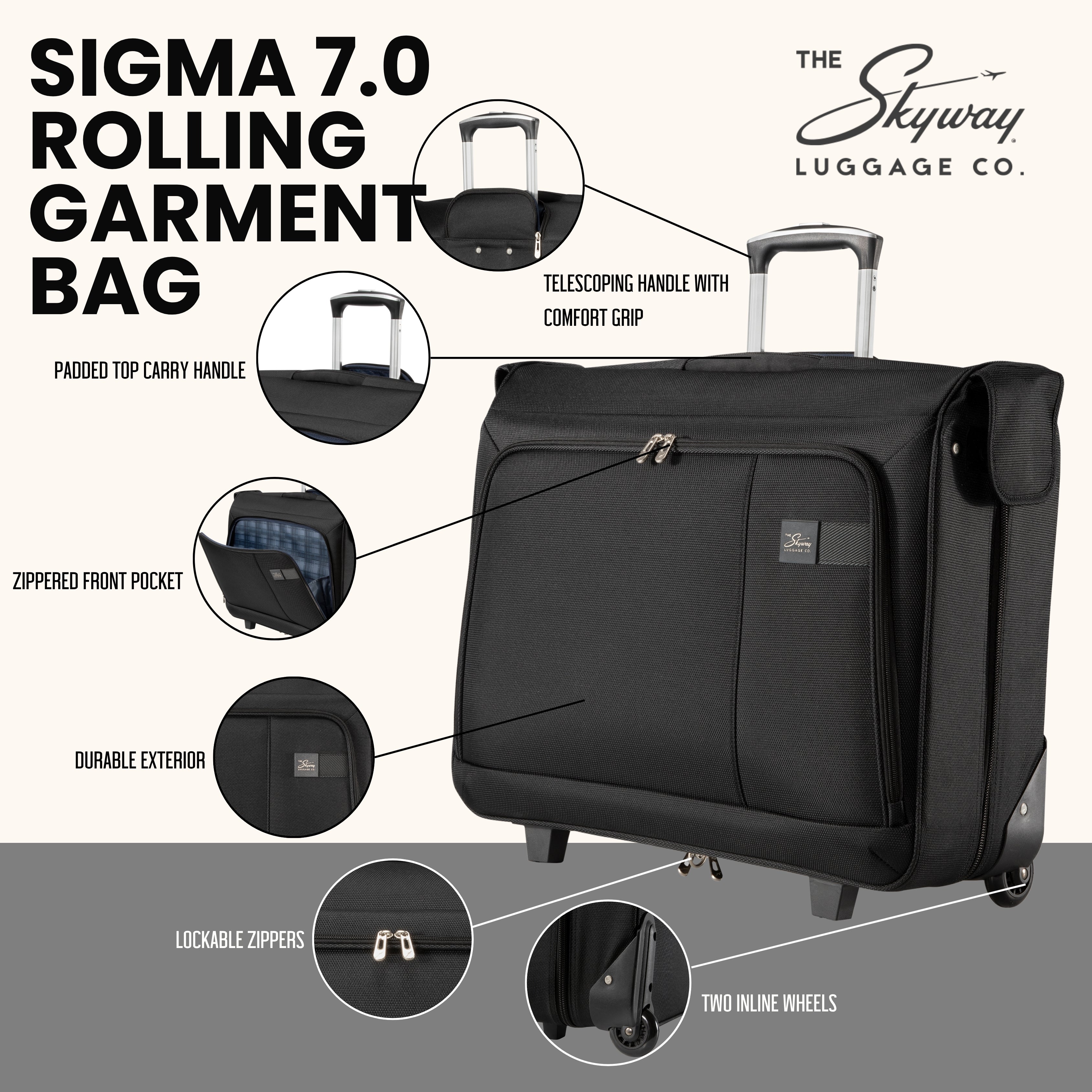 Skyway Sigma 7.0 Rolling Garment Bag – Wrinkle-Free Suit Bag with Wheels, Durable Travel Bag for Suits, Dresses & Garment Organization   U1