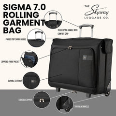 Skyway Sigma 7.0 Rolling Garment Bag – Wrinkle-Free Suit Bag with Wheels, Durable Travel Bag for Suits, Dresses & Garment Organization   U1