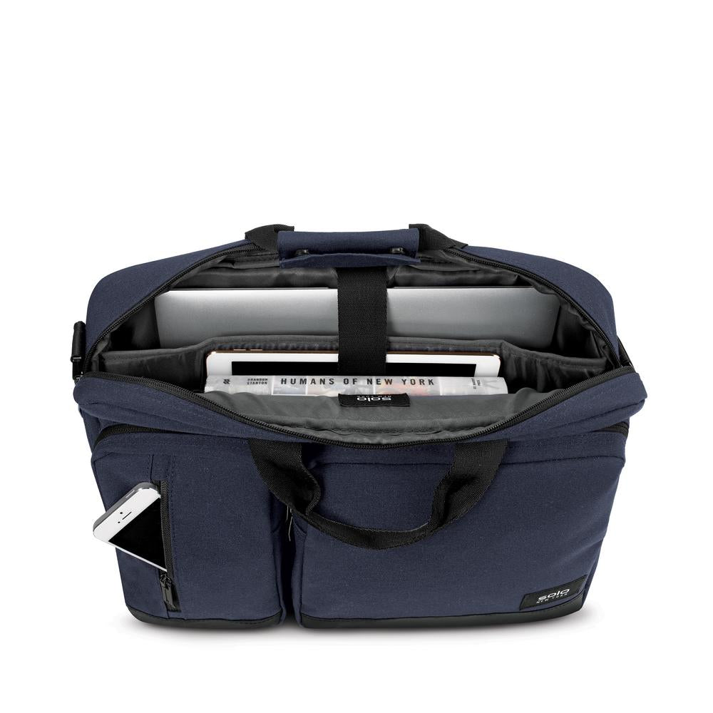 Solo New York Duane Hybrid Briefcase 15.6” Laptop Bag w/ Tablet Pocket, Removable Shoulder Strap and Hideaway Backpack Straps ( Navy , One Size ) Navy One Size U1