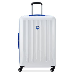 Delsey Paris Christine Hardside Expandable Luggage with Spinner Wheels ( White with Blue Trim , Checked-Large 28 Inch ) White with Blue Trim Checked Large 28 Inch U3