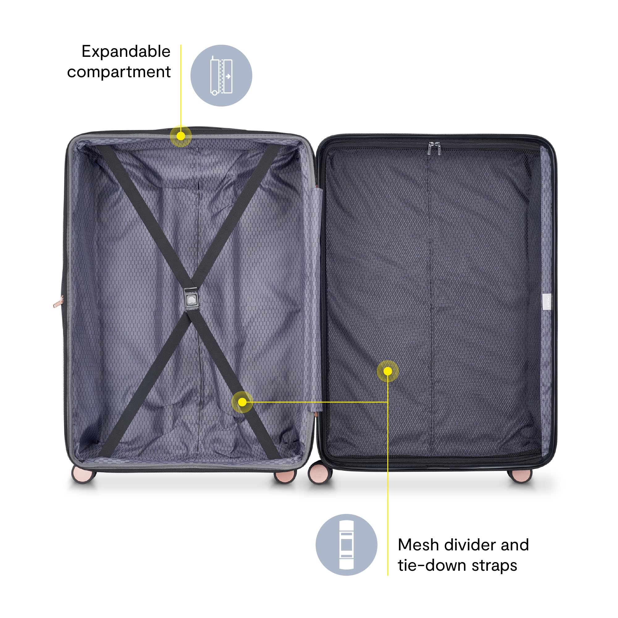 Delsey Alexis Lightweight Luggage, 4-Wheel Spinners Hardshell Suitcase, Expandable with TSA Lock  ( Black/Rose Gold , 3-piece Set (21"/25"/29") ) Black/Rose Gold 3 Piece Set 21 25 29 U1