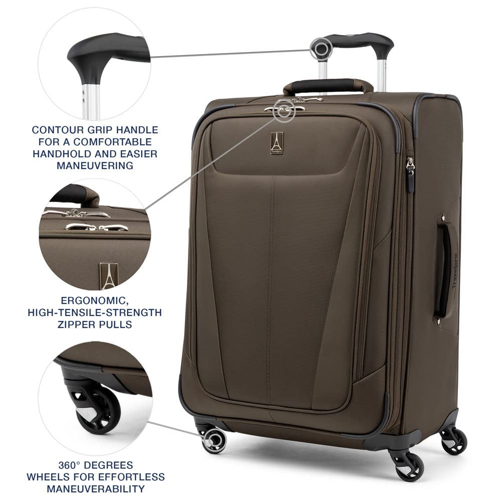 Travelpro Maxlite 5 Softside Expandable Luggage with 4 Spinner Wheels, Lightweight Suitcase, Men and Women ( Mocha , Checked-Medium 25-Inch ) Mocha Checked Medium 25 Inch U16