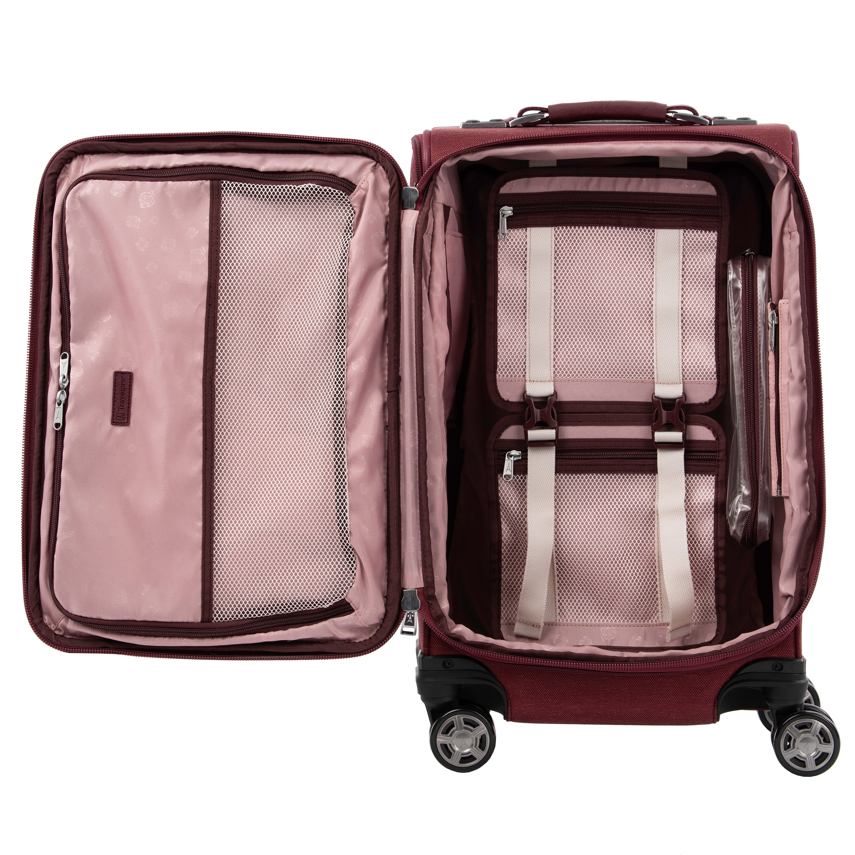 Travelpro Platinum Elite Softside Expandable Luggage, 8 Wheel Spinner Suitcase, USB Port, Suiter, Men and Women Bordeaux Carry On 21 Inch U3