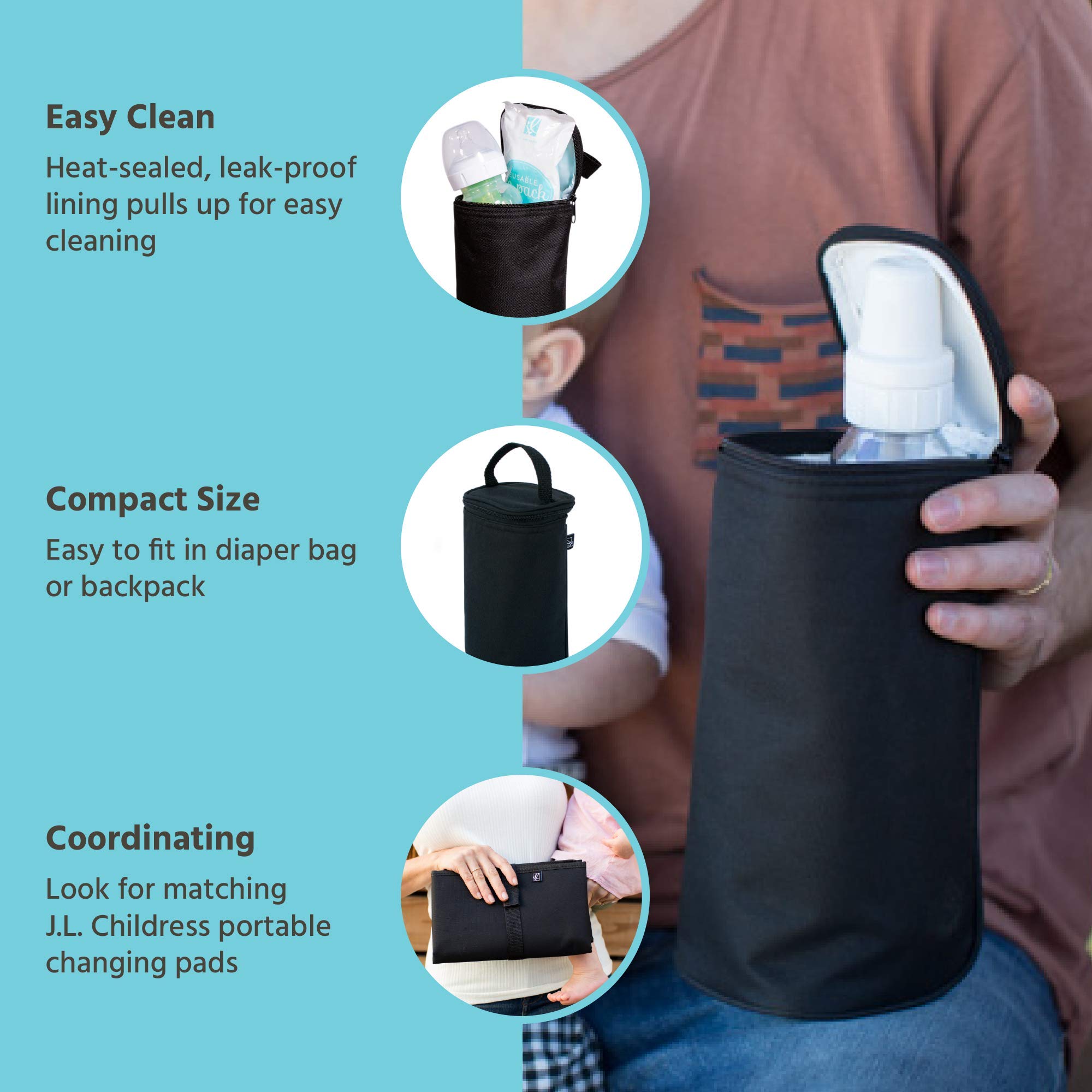 J.L. Childress Breastmilk Cooler Bag - Ice Pack Included - Insulated & Leak Proof Newborn Bottle Bag - Fits 1-2 Bottles - Bottle Bag for Daycare - Breastmilk Cooler Bag for Travel Black One Size U2