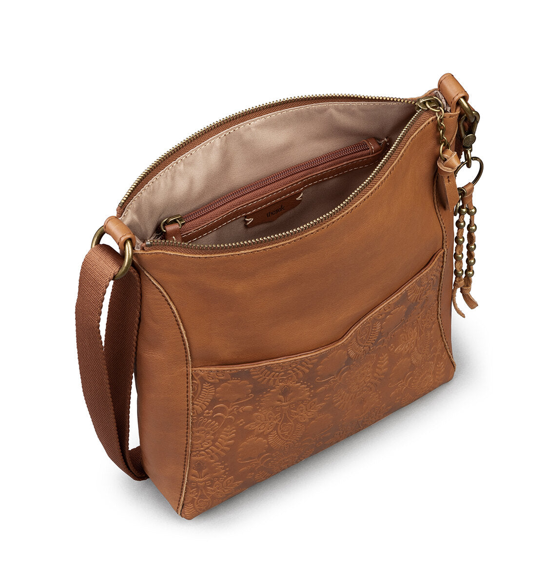 The Sak Lucia Leather Crossbody Tobacco Floral Embossed One Size U1