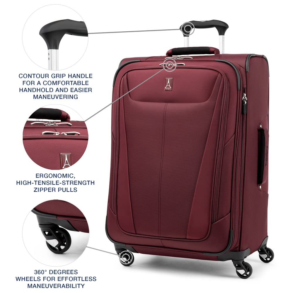 Travelpro Maxlite 5 Softside Expandable Luggage with 4 Spinner Wheels, Lightweight Suitcase, Men and Women ( Burgundy , Checked-Medium 25-Inch ) Burgundy Checked Medium 25 Inch U14