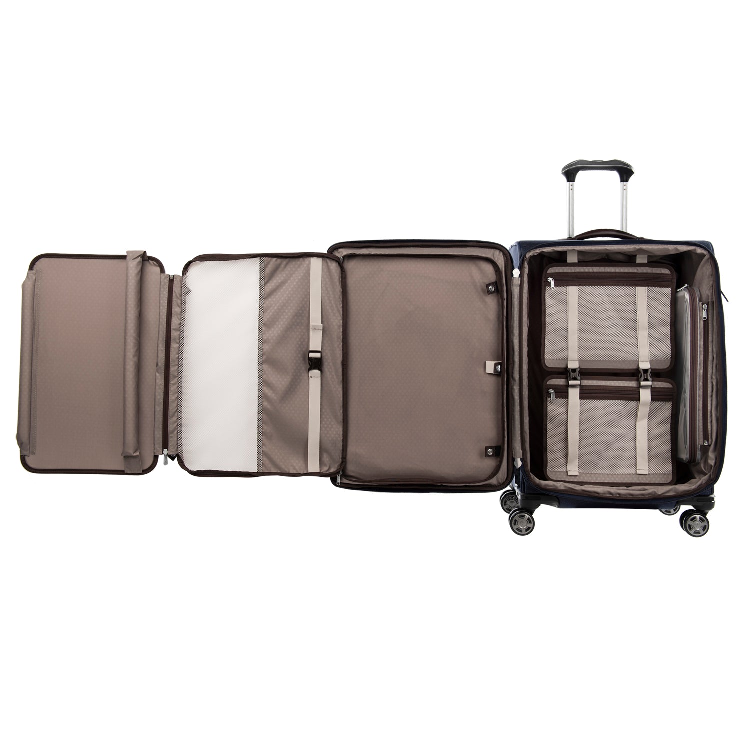 Travelpro Platinum Elite Softside Expandable Luggage, 8 Wheel Spinner Suitcase, USB Port, Suiter, Men and Women True Navy Checked Medium 25 Inch U1