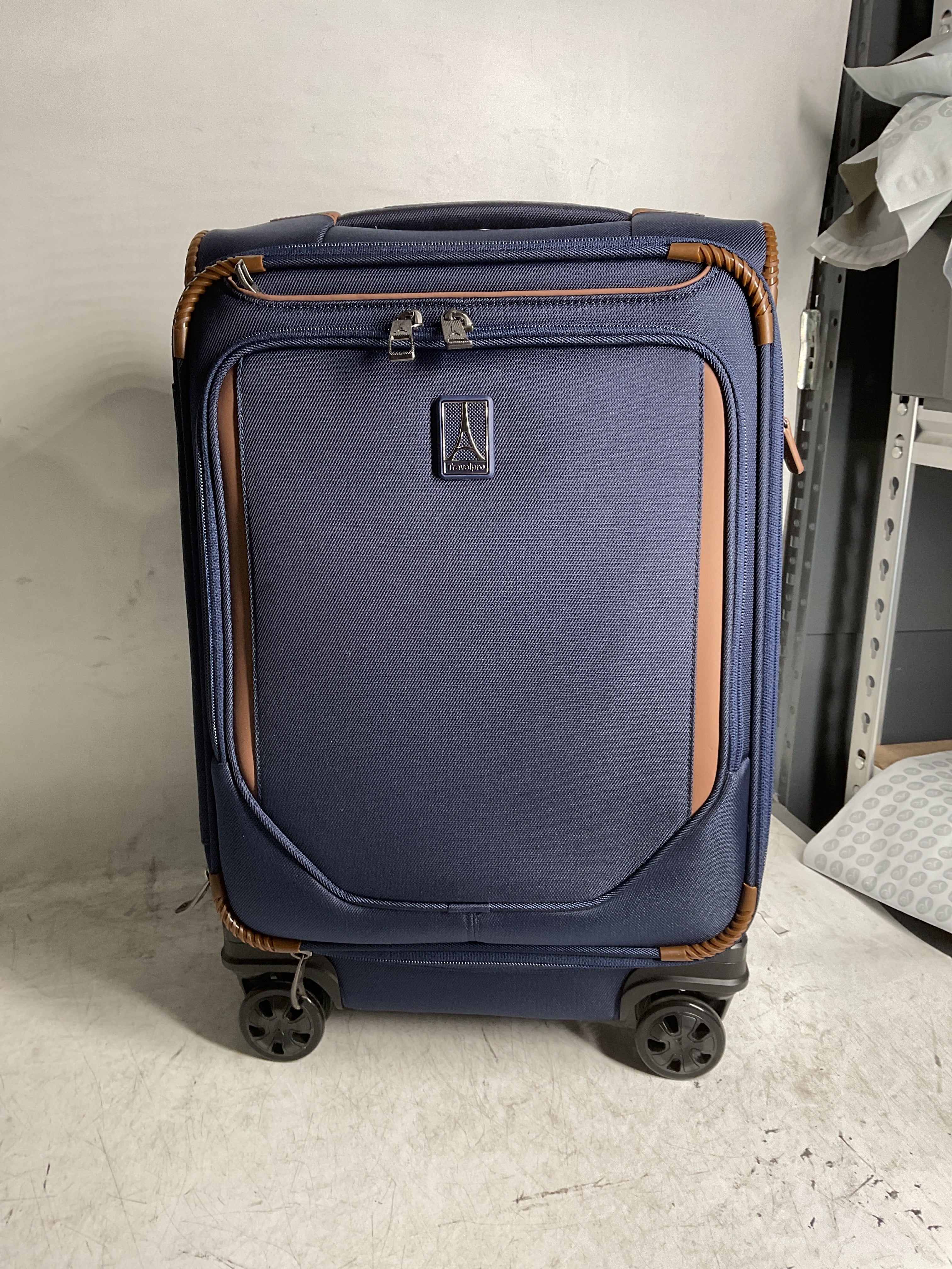 Travelpro Crew Classic Lightweight Softside Expandable Carry on Luggage, 8 Wheel Spinner Suitcase, Men and Women, Compact Carry On 20-Inch, Patriot Blue Patriot Blue Compact Carry On U1