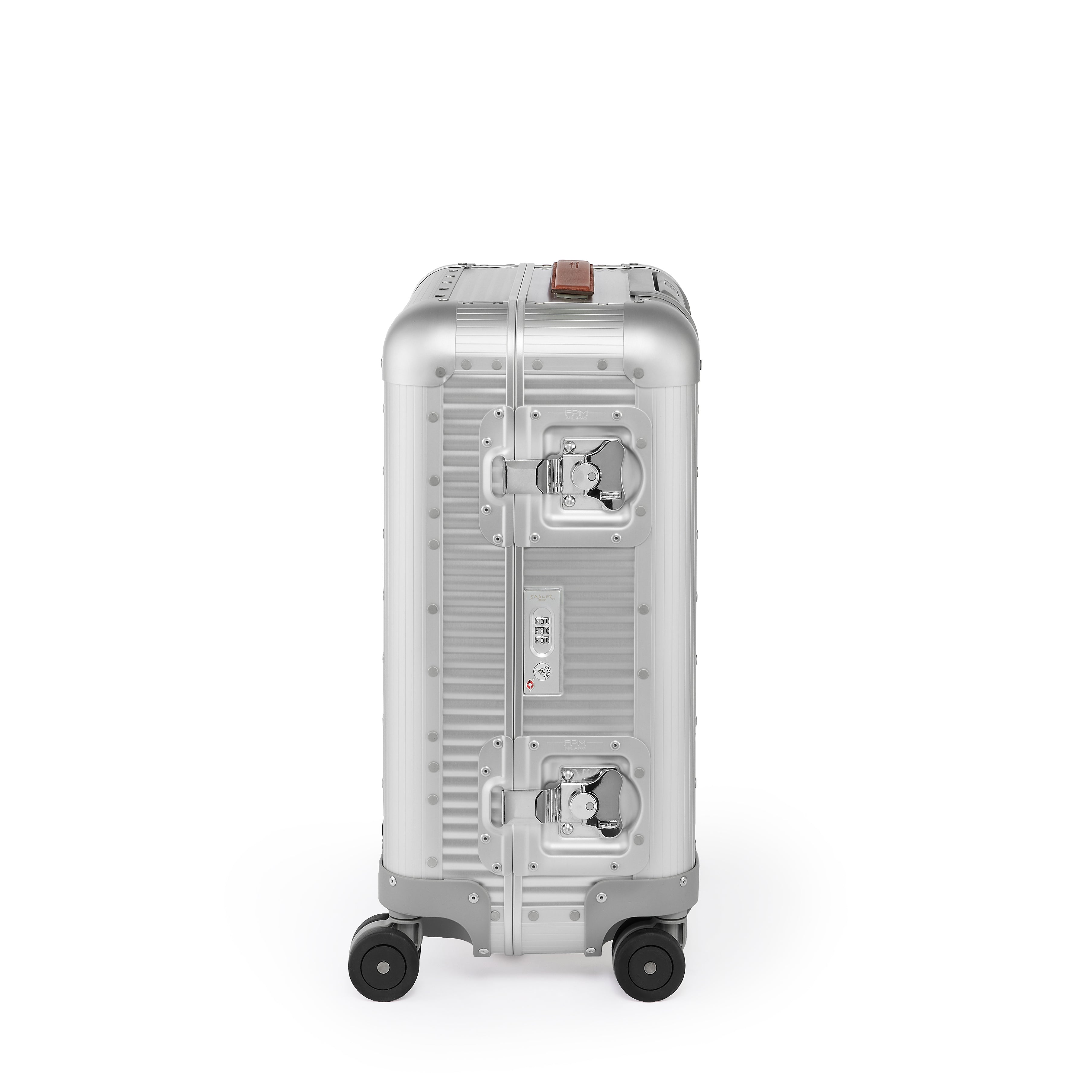 FPM Milano Bank Spinner, Durable and Luxurious Luggage Made in Italy, 4-wheel Spinner for Smooth Travel, Integrated TSA Lock, Fine Leather Straps  ( Moonlight Silver , Carry-On 55M ) Moonlight Silver Carry On 55 M U1