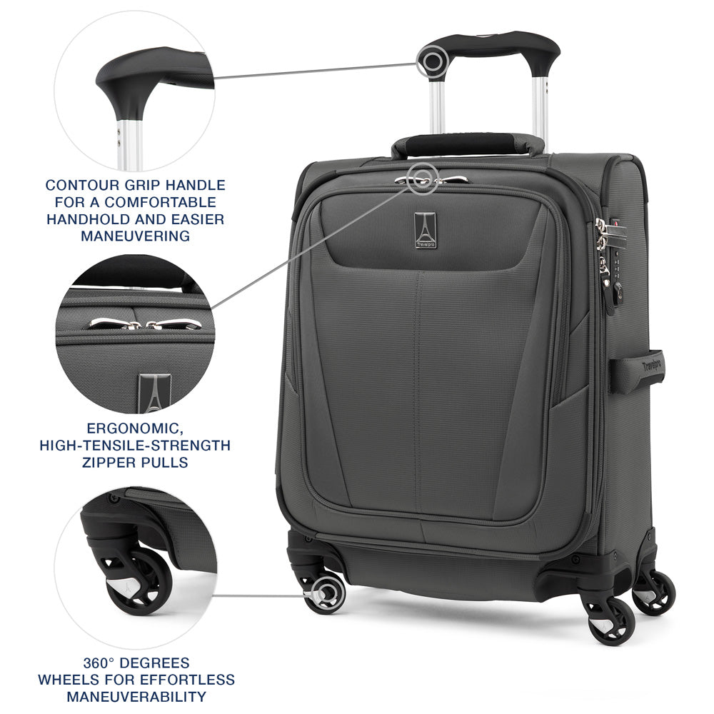 Travelpro Maxlite 5 Softside Expandable Luggage with 4 Spinner Wheels, Lightweight Suitcase, Men and Women Shadow Grey Carry On 19 Inch U3