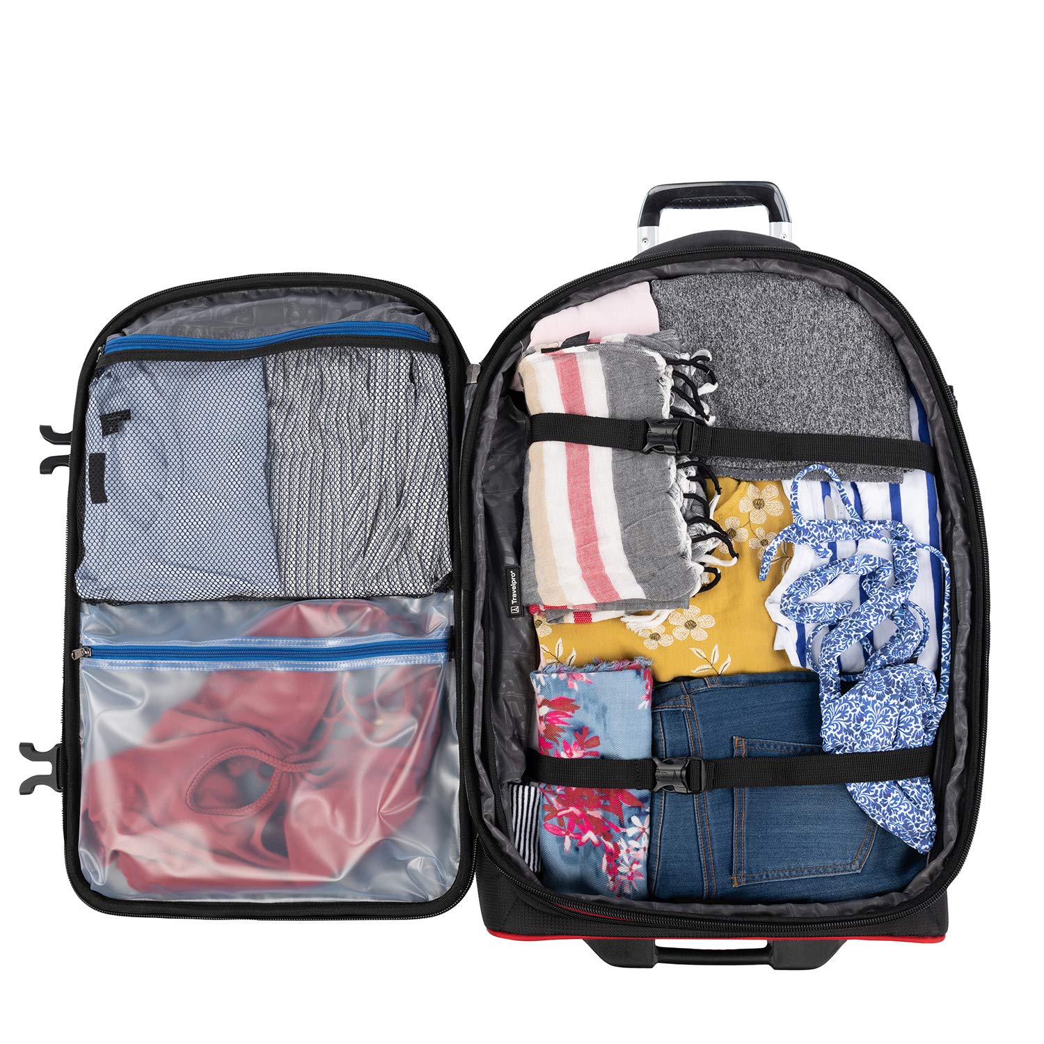 Travelpro Unisex-Adult Bold-Softside Expandable Rollaboard Upright Luggage ( Red , Checked-Medium 25-Inch ) Red Checked Medium 25 Inch U2