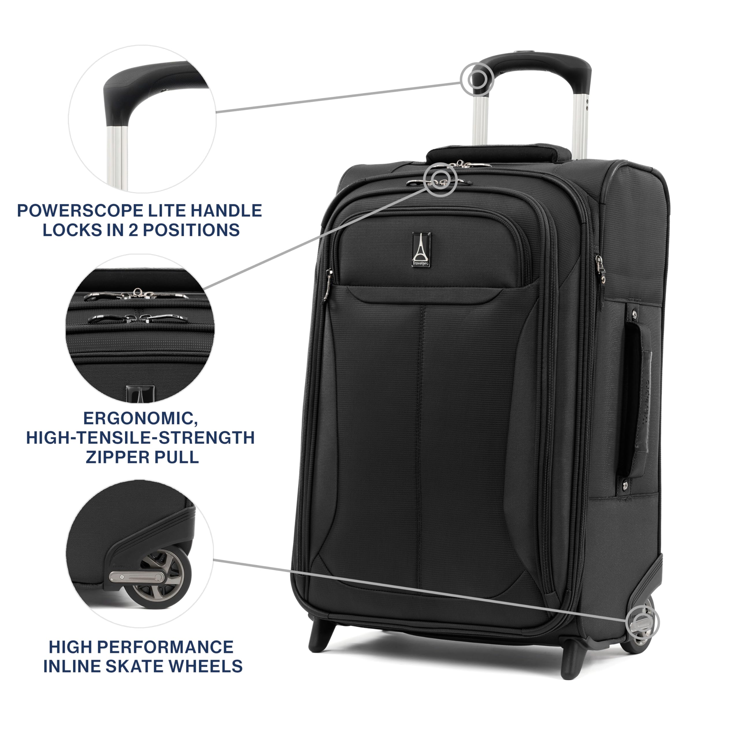 Travelpro Tourlite Softside Expandable Upright 2 Wheel Luggage, Lightweight Suitcase, Men and Women ( Black , Carry-on 22-Inch ) Black Carry On 22 Inch U17