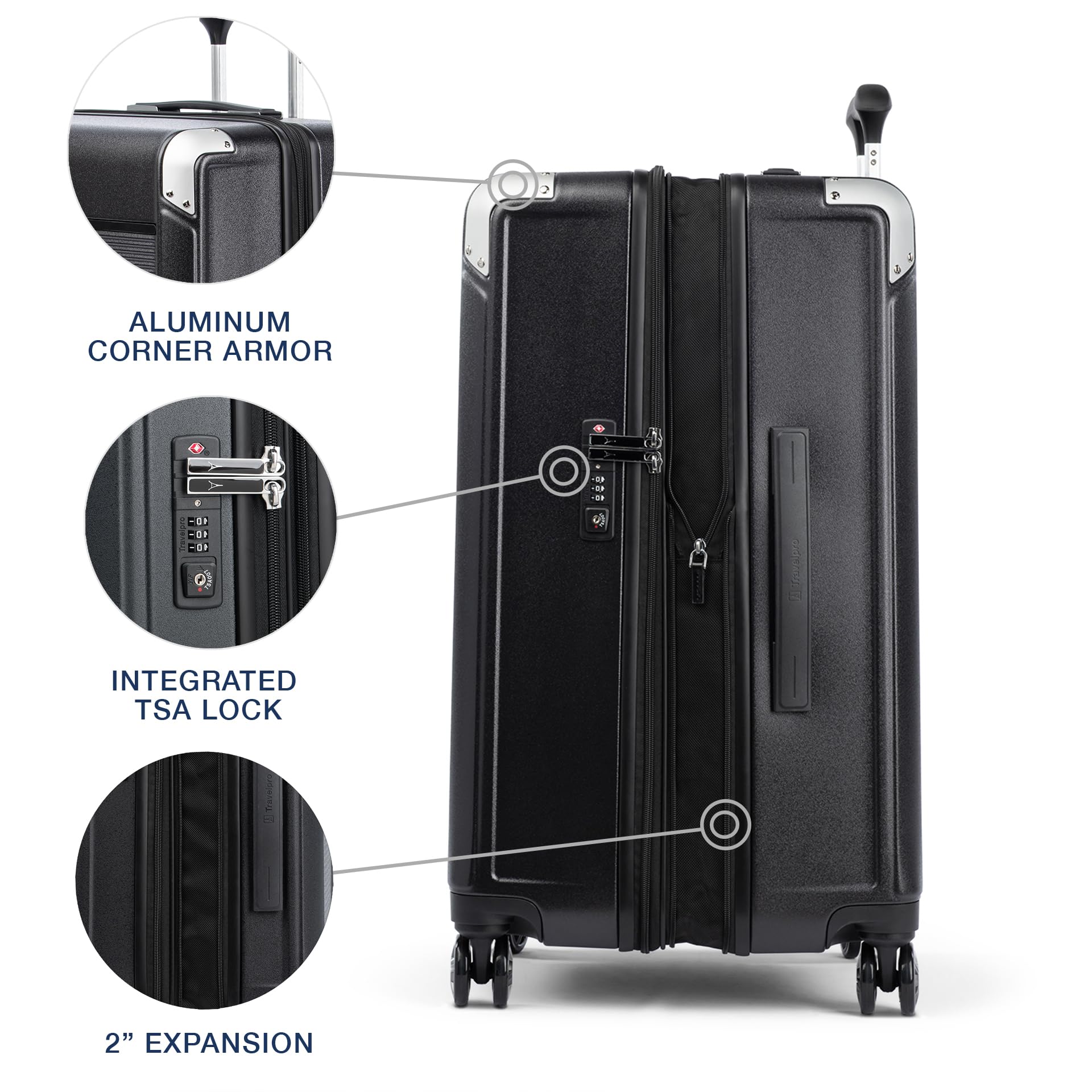 Travelpro Platinum Elite Hardside Expandable Spinner Wheel Luggage TSA Lock Hard Shell Polycarbonate Suitcase ( Shadow Black , Checked- Medium 25-Inch ) Shadow Black Checked Medium 25 Inch U2