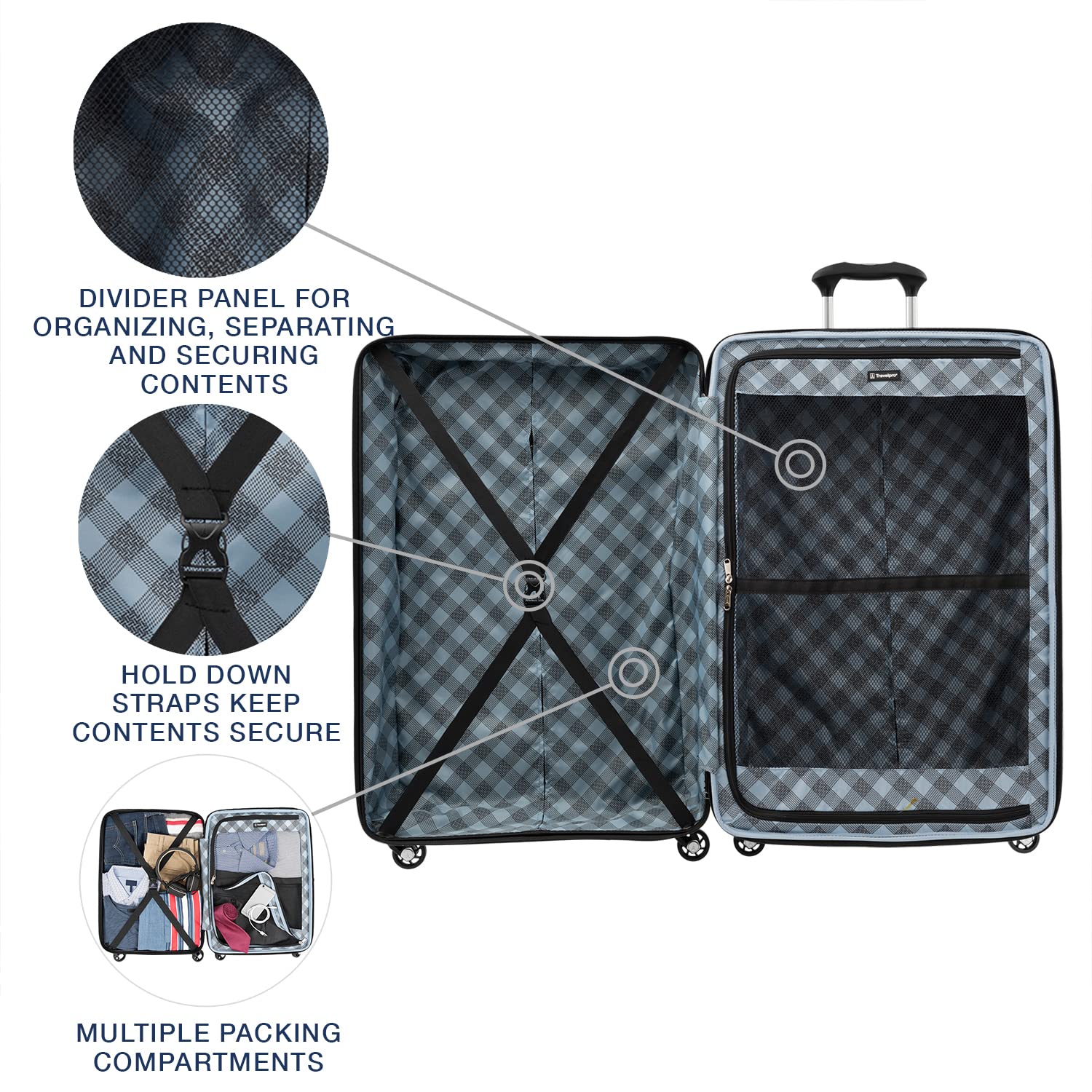 Travelpro Maxlite 5 Hardside Spinner Wheel Luggage Black Checked Large 28 Inch U1